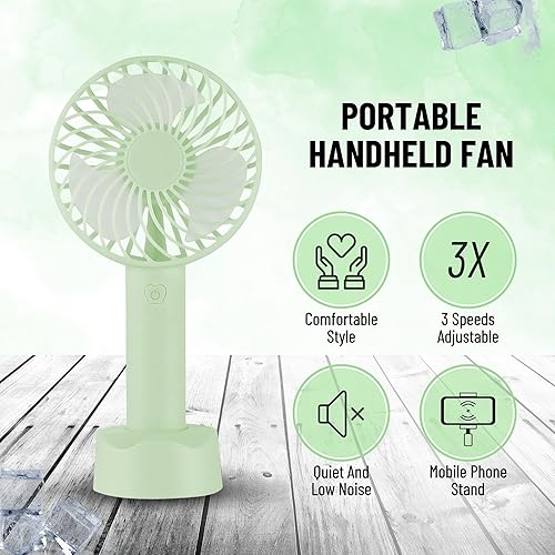 Miniatura 2 de Brago Mini ventilador de mano a pilas, pequeño ventilador portátil personal de velocidad ajustable, ventilador recargable por USB, potente