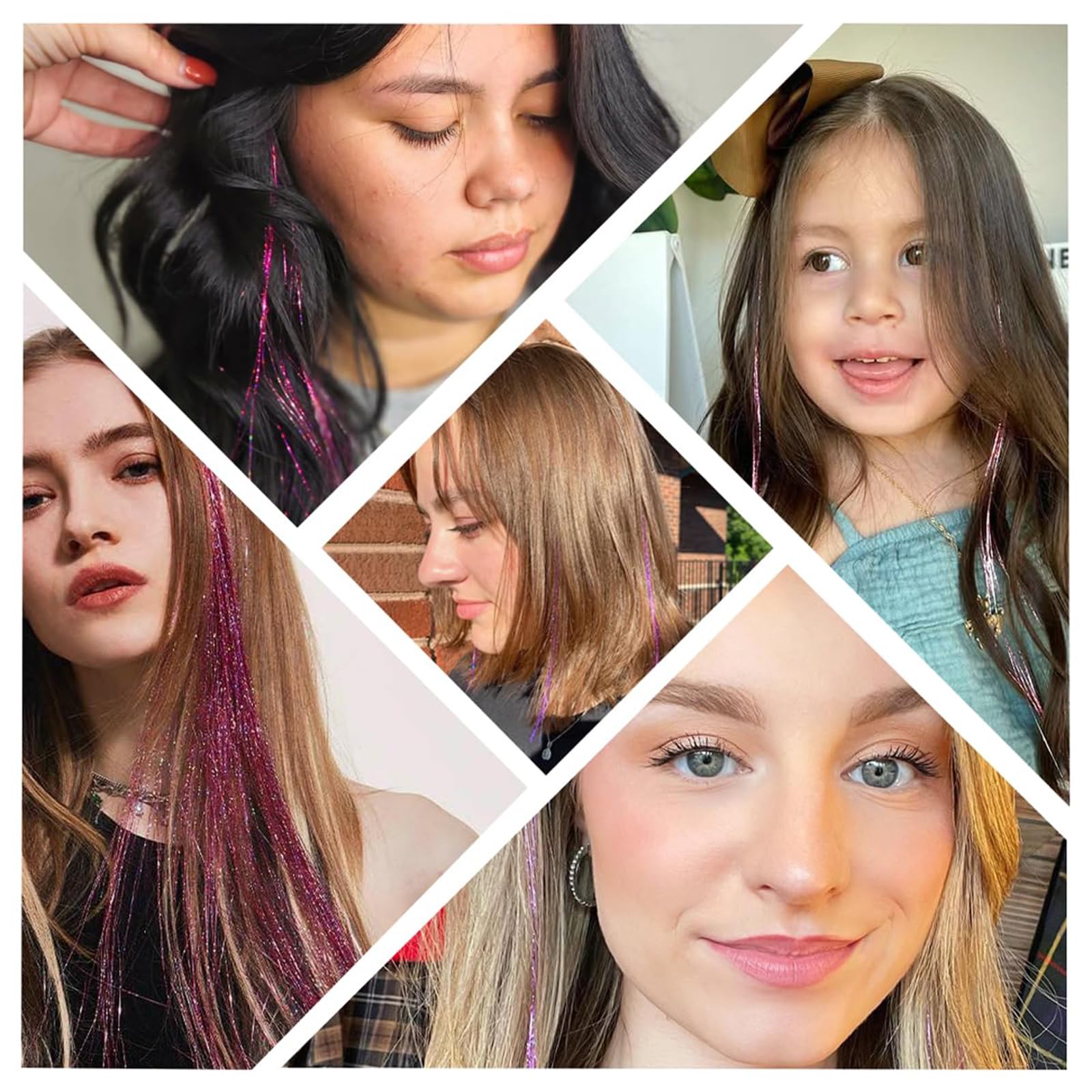 Pinkes Haarlametta 18 sztuk klip in zestaw do przedłużania włosów dla dziewczynek 20 cali błyszczące żaroodporne przedłużanie włosów dla dzieci akcesoria festiwalowe