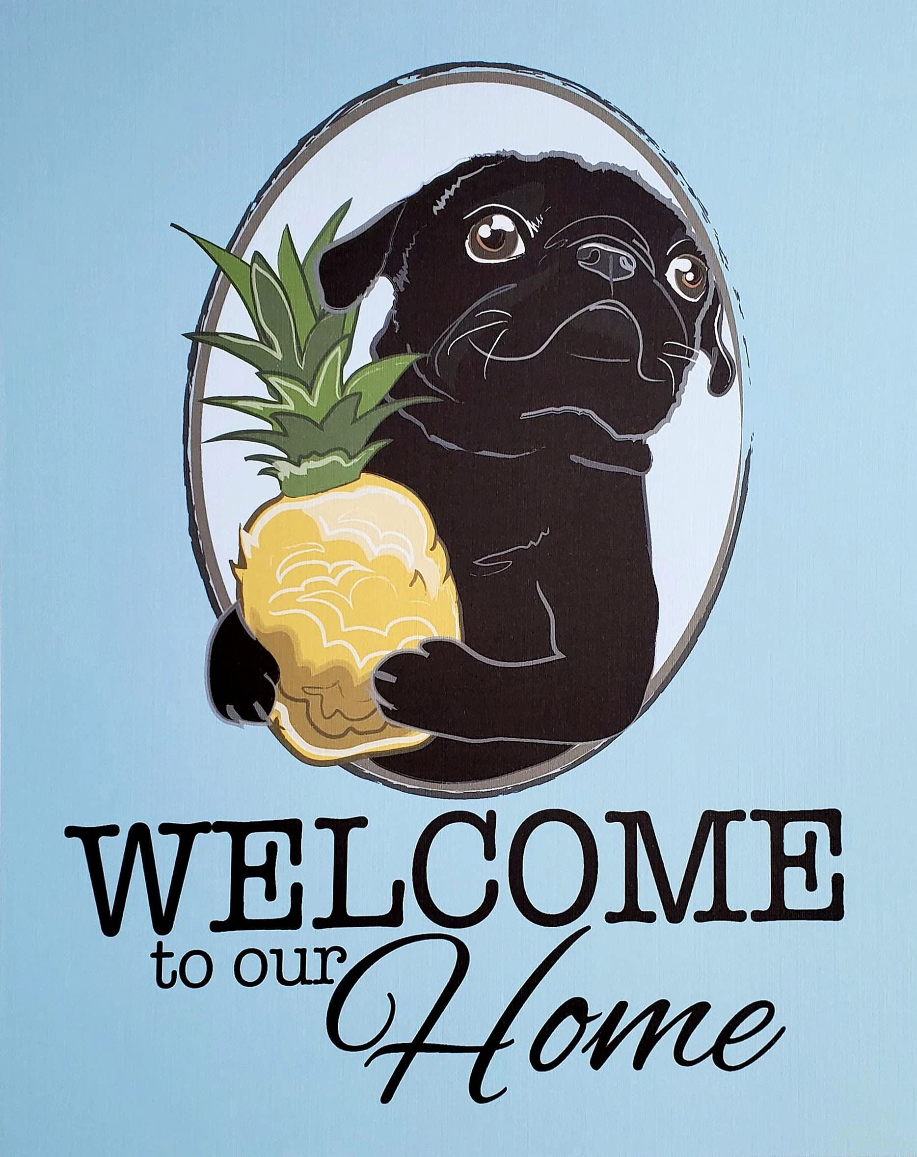 Epochsign R454 Pineapple Black Pug Welcome Vintage Look Reproduction Metal Sign Vintage Tin Sign 8X12 Inches