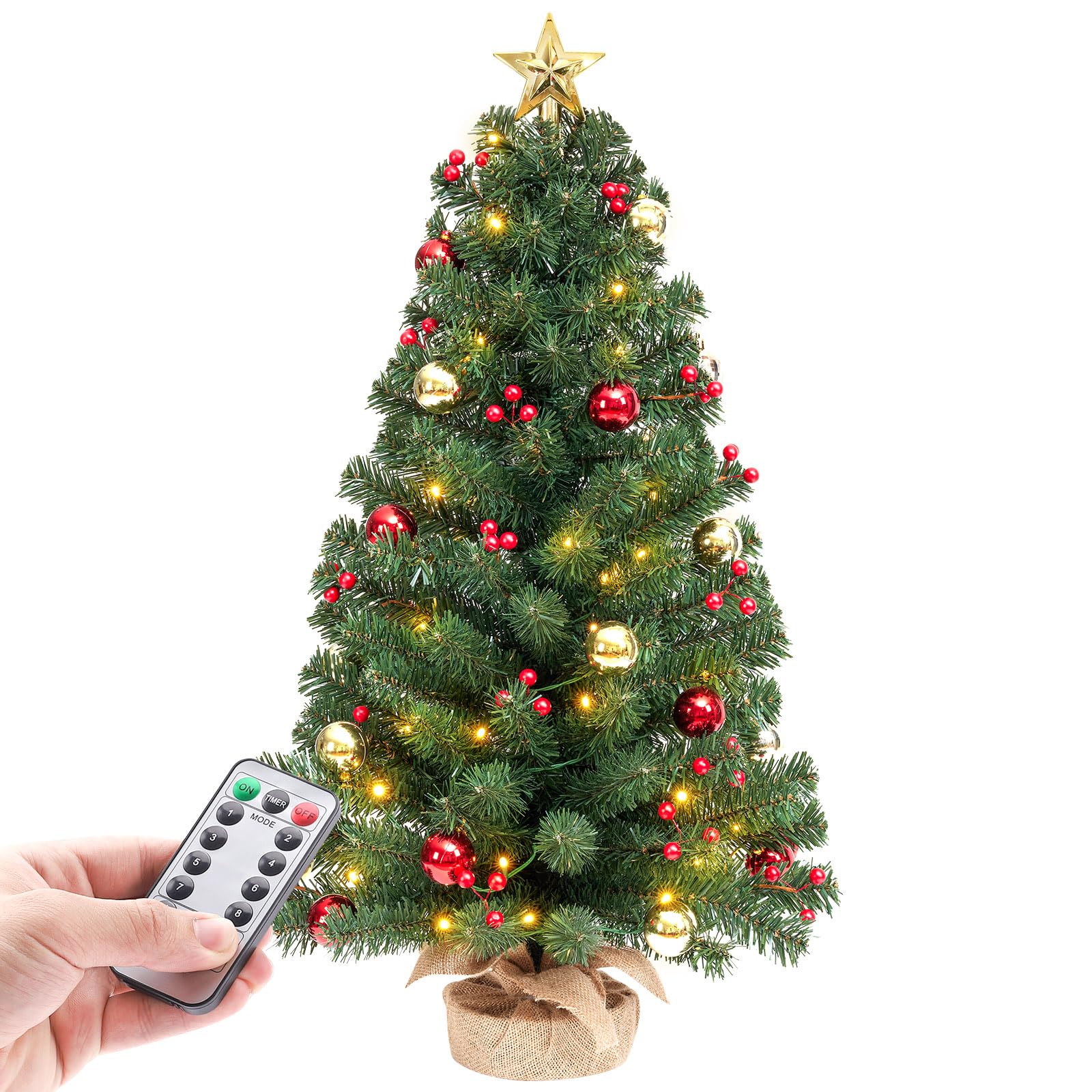 Yorbay Mini Weihnachtsbaum mit 50 Warmweiß LEDs: Tischbaum mit 8 Licht Modi | Tannenbaum mit Stern-Baumspitze und Deko Batterie betrieben - 70cm Künstlicher Christbaum mit Fernbedienung für Weihnachten