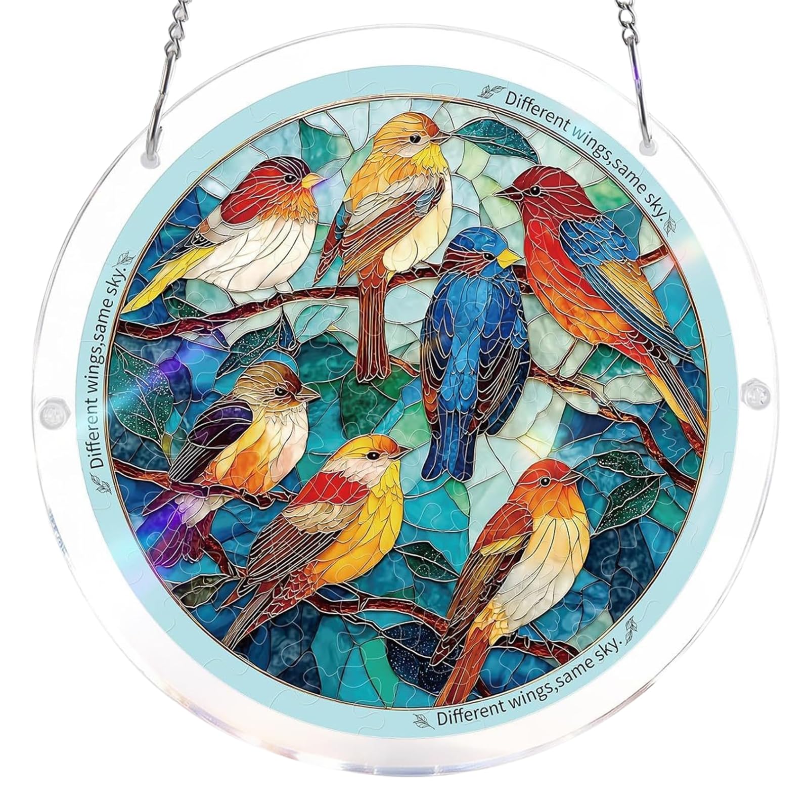 Acrylic Puzzle Suncatcher – 95 Pieces Stained Glass Window Hanging, DIY Sun Catcher Craft Kit for Adults, Colorful Rainbow Décor for Home & Garden