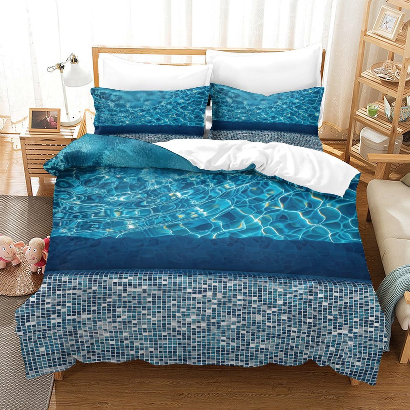 P1s9u7w5y Water Ripple-8 3D Printed Ocean Texture Duvet Cover Set 3Pcs Microfiber Water Pattern Bedding Set King（220X240cm）