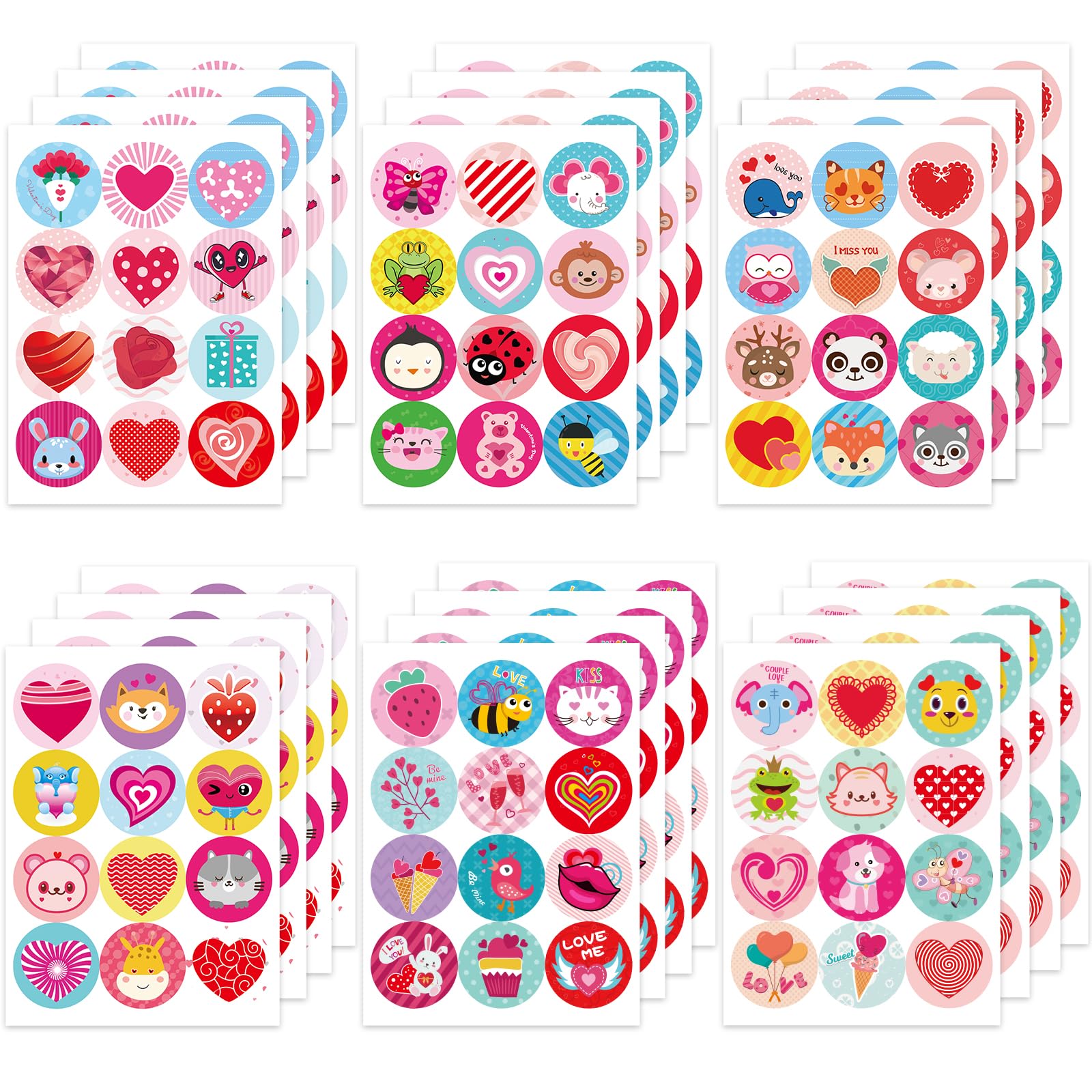 Simpeak Pegatinas Infantiles, 288 Piezas Pegatinas de Animales Autoadhesivas, Amor Florales Pegatinas Etiquetas para Sobres, Cajas de Regalo, Tarjetas, 24 Hojas, 6 Estilos