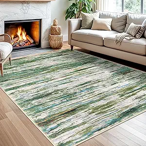 Green Grey Multi 5x7 Modern Abstract Area Rug for Bedroom, Large Super Soft Washable Rug, Non-Slip Non-Shedding Throw Rugs for Living Room, Indoor Door Mat for Nursery Office Home Décor