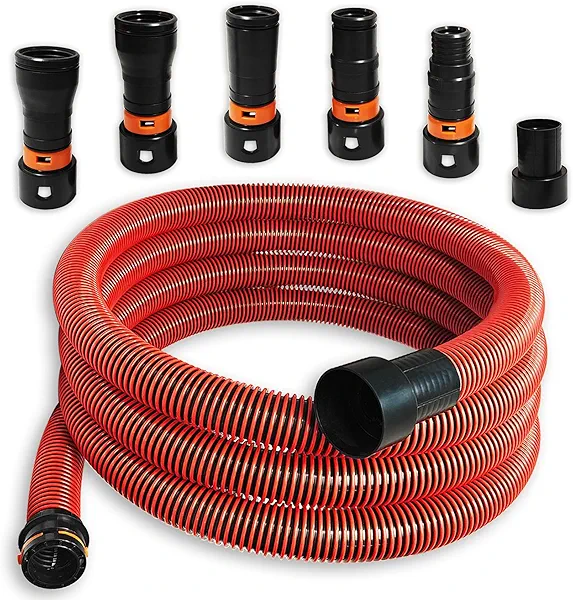16FT Shop Vac Hose, Dust Collection Hose Kit for Home&Shop Vacuums System with 6 Adapters for Woodworking Power Tool & Sander, Compatible with festool/dewalt/bosch/ryobi/makita, etc Most Multi-Brands