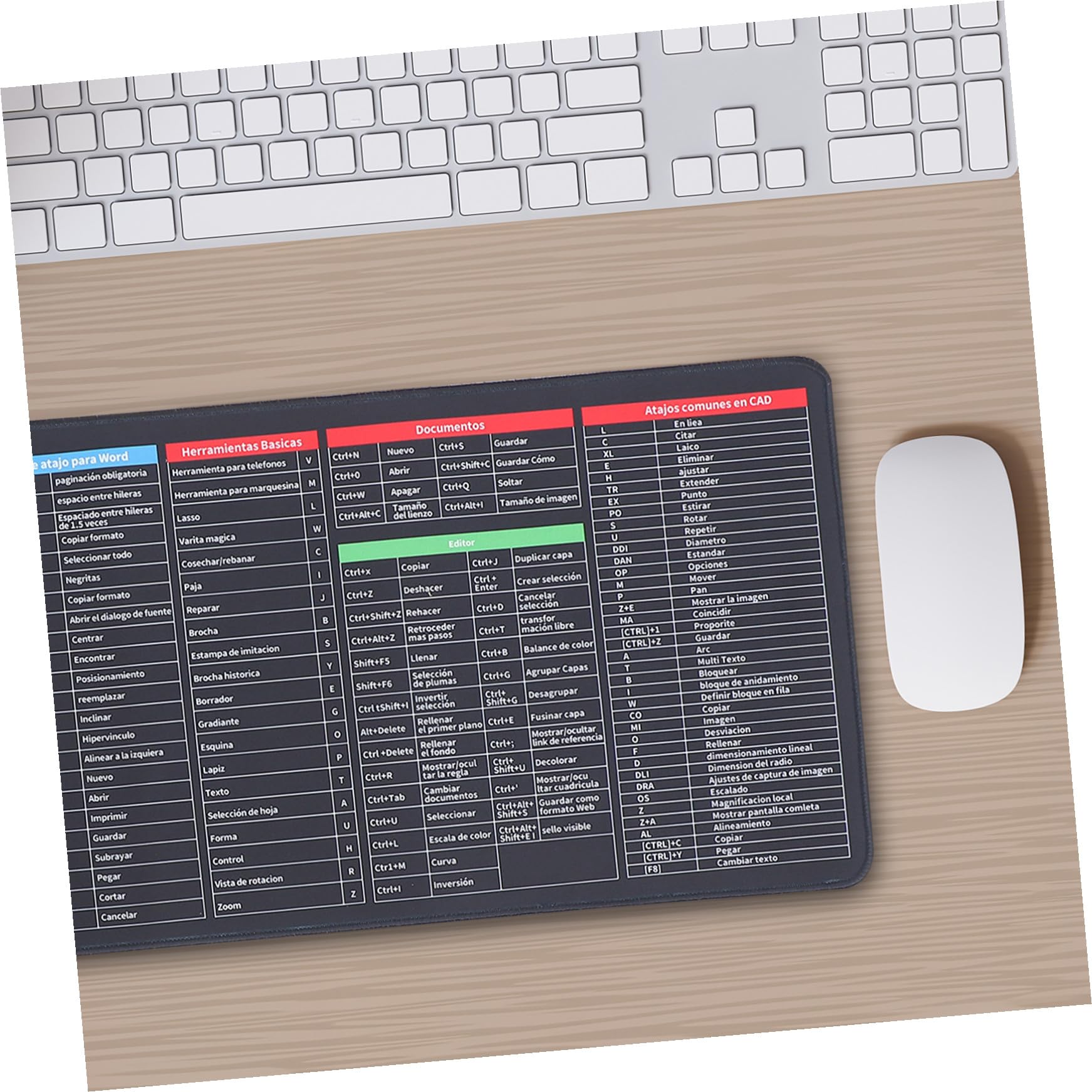 SUPVOX Tappetino Mouse Grande 300x800x3mm Scorciatoie da Tastiera in Spagnolo, Fondo Antiscivolo in Gomma, Tessuto Spesso per Ufficio, Gaming e Uso Domestico