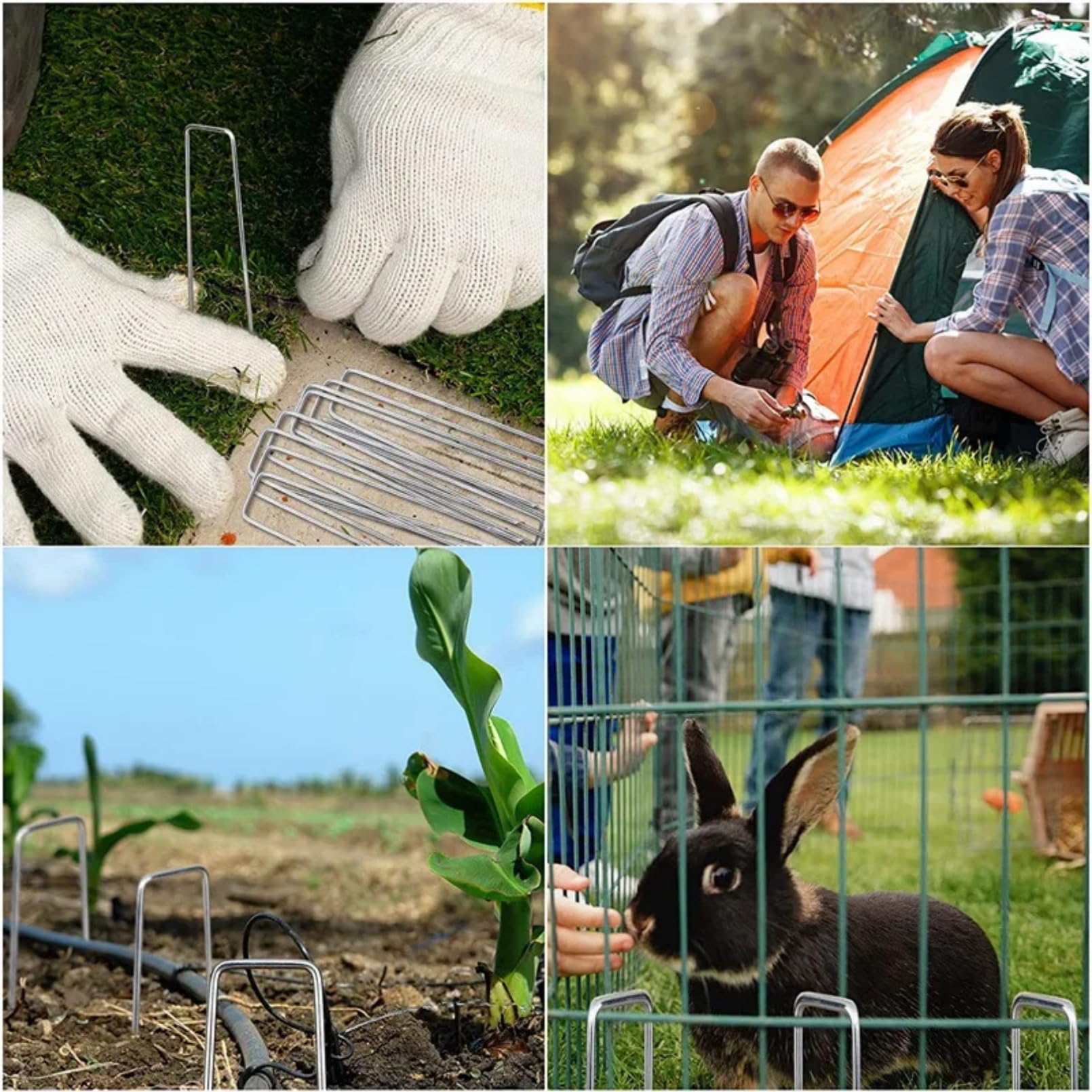 Lot de 200 agrafes de jardin + 200 joints, agrafes de paysage de pelouse de 15,2 cm de calibre 11 galvanisées en forme de U, goupilles de sol robustes pour décoration de tissu de gazon
