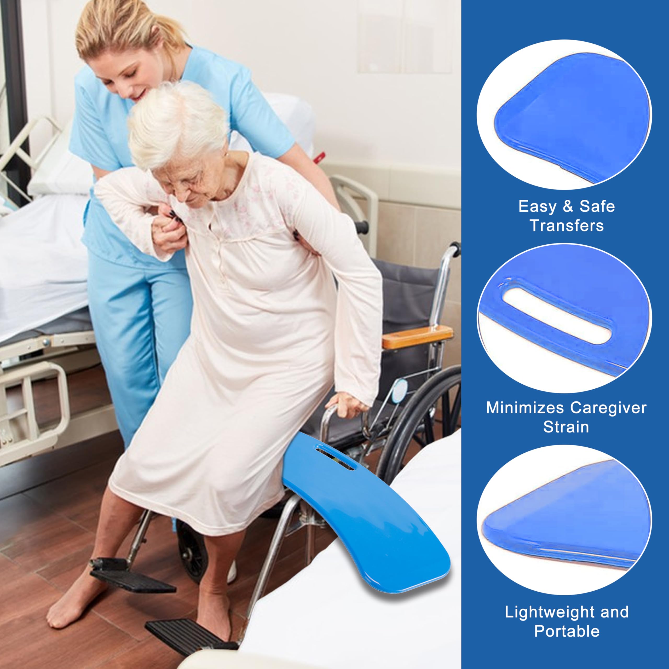 Tabla de Transferencia, Tabla de Transferencia de Pacientes Deslizante con Asas, Ayuda para Empujar a Pacientes o Personas con discapacidad Desde la Silla de Ruedas a la Cama, Inodoro, bañera