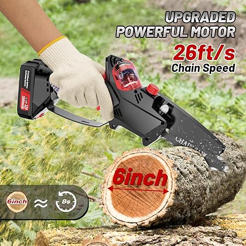 Miniatura 3 de Mini Chainsaw 6 Inch, Cordless Chainsaw with Oil System, Hand Held Power Chain Saw with LCD Display, Electric Chainsaw Powered by 2Pcs 21V 2.0Ah