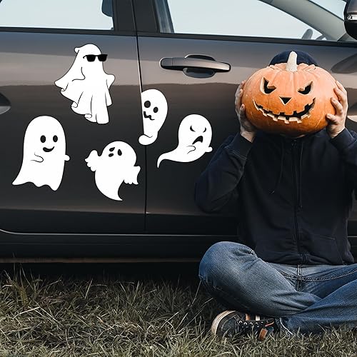 Miniatura 4 de Yeaqee 12 hojas de 60 piezas de decoración de Halloween fantasma del auto, decoración de Halloween para automóvil, divertidas calcomanías