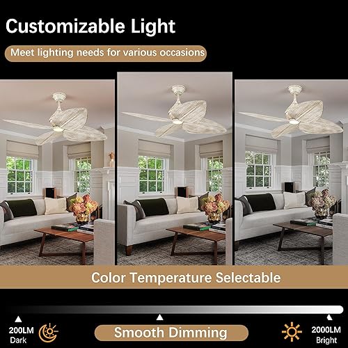 Miniatura 3 de Ventilador de techo de 52 pulgadas, ventiladores de techo tropicales con aplicación y control remoto, ventiladores de techo de hoja de palma para