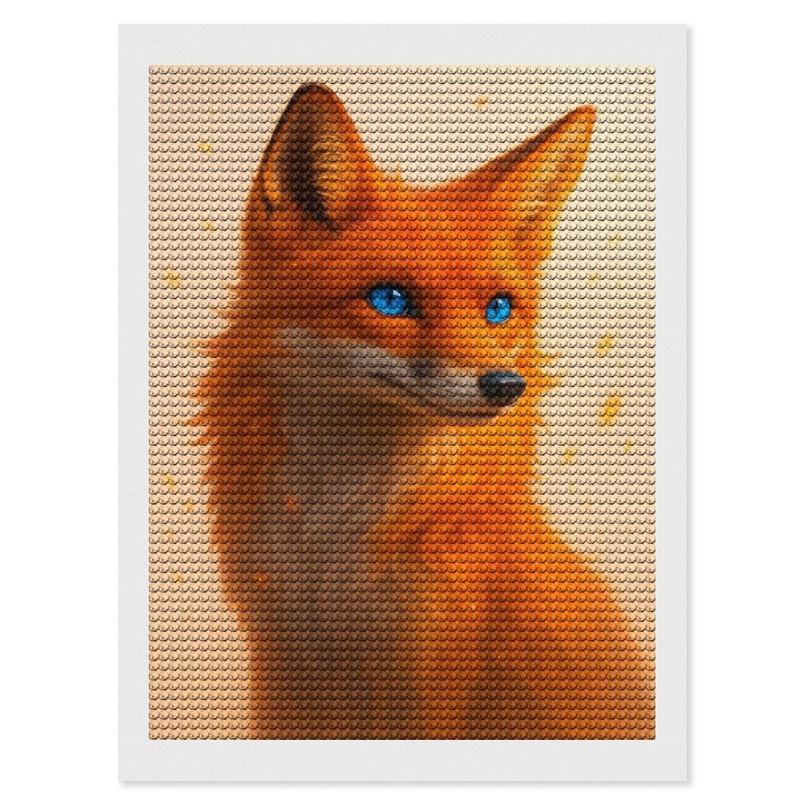 Junmoney Fox Print DIY Diamond Art Canvas Kit 12"x16", Complete Accessories, Creative Leisure Activity, Home Wall Decor, Gift Idea