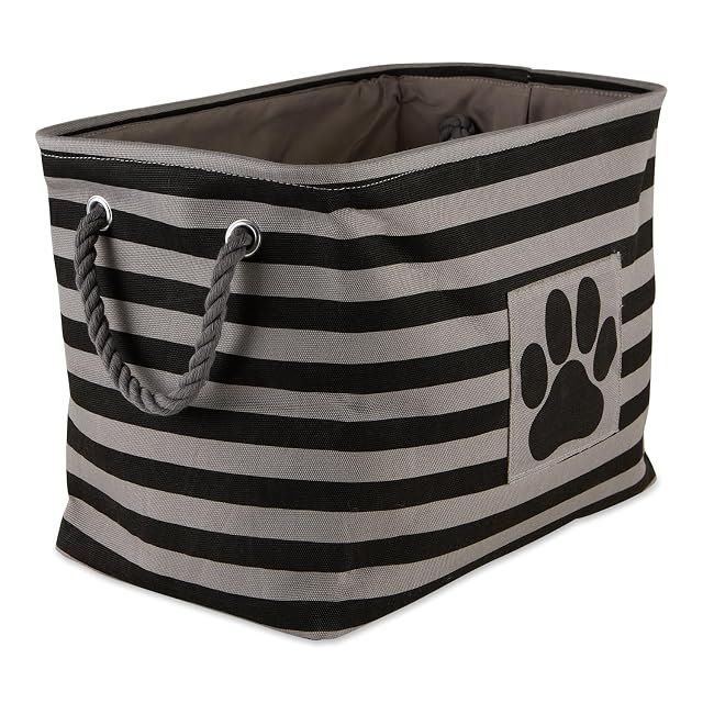 Bone Dry Pet Storage Collection - Cubo de basura a rayas, rectangular, tamaño pequeño, color negro