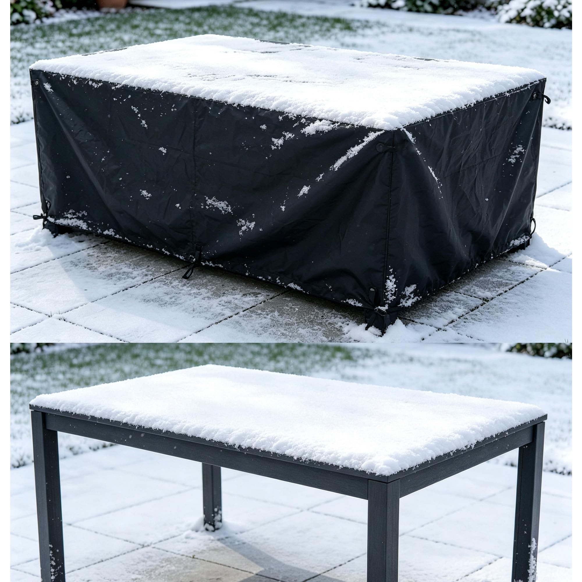 Coperture per Mobili da Giardino 333x113x80cm/LxWxH Copertura Tavolo Esterno Impermeabile, Telo Copri Tavolo Esterno Impermeabile Anti-UV Antivento Telo Copri Tavoli da Terrazza, Nero