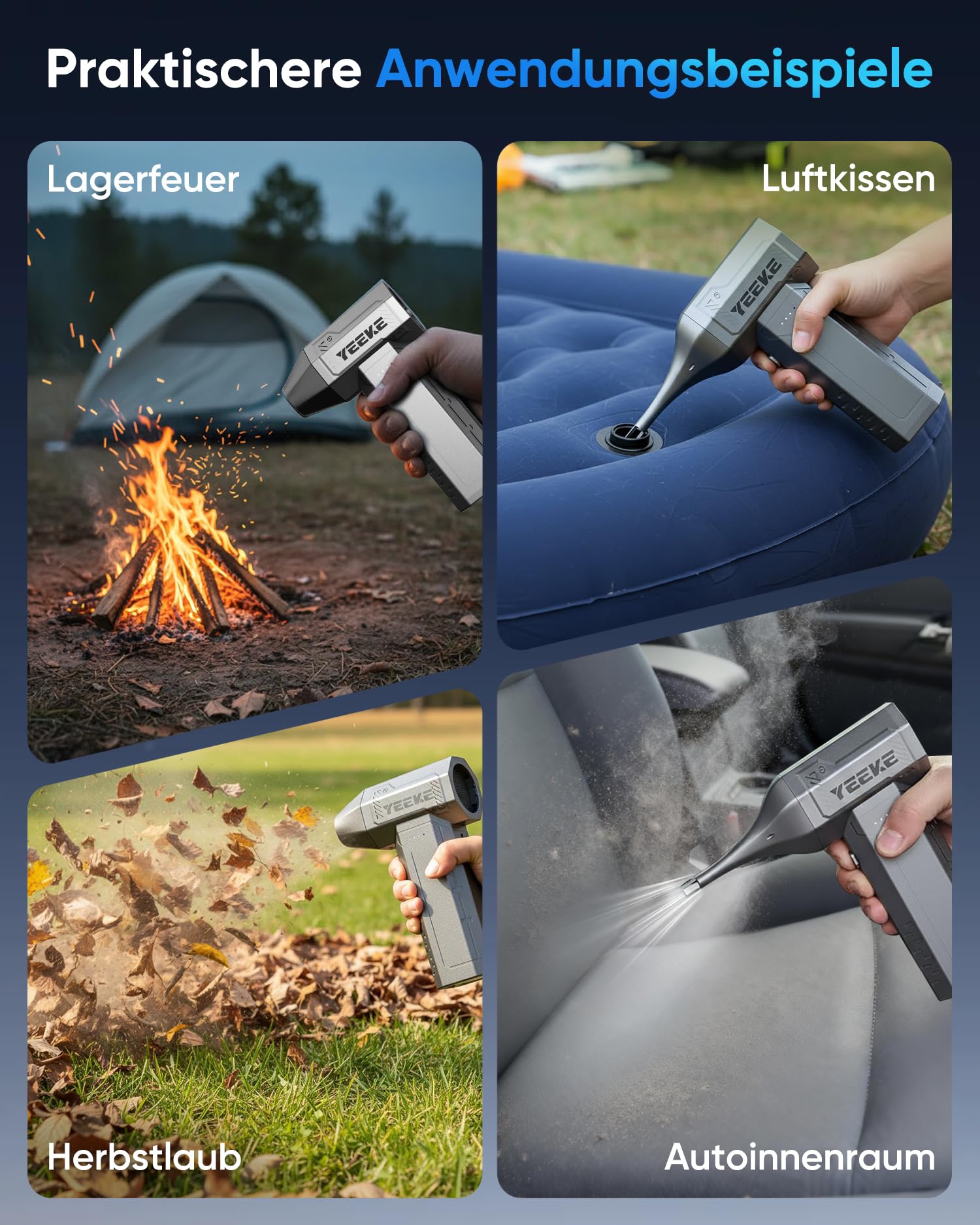 Elektrische Staubgebläse, 180000 RPM & 400 G Winddruck, 4-Gang Air Duster mit LED-Licht, 10000 mAh Mini Gebläse Akku Schnellladung, Compressed Air Staubbläser für PC | Tastatur | Haus und Auto
