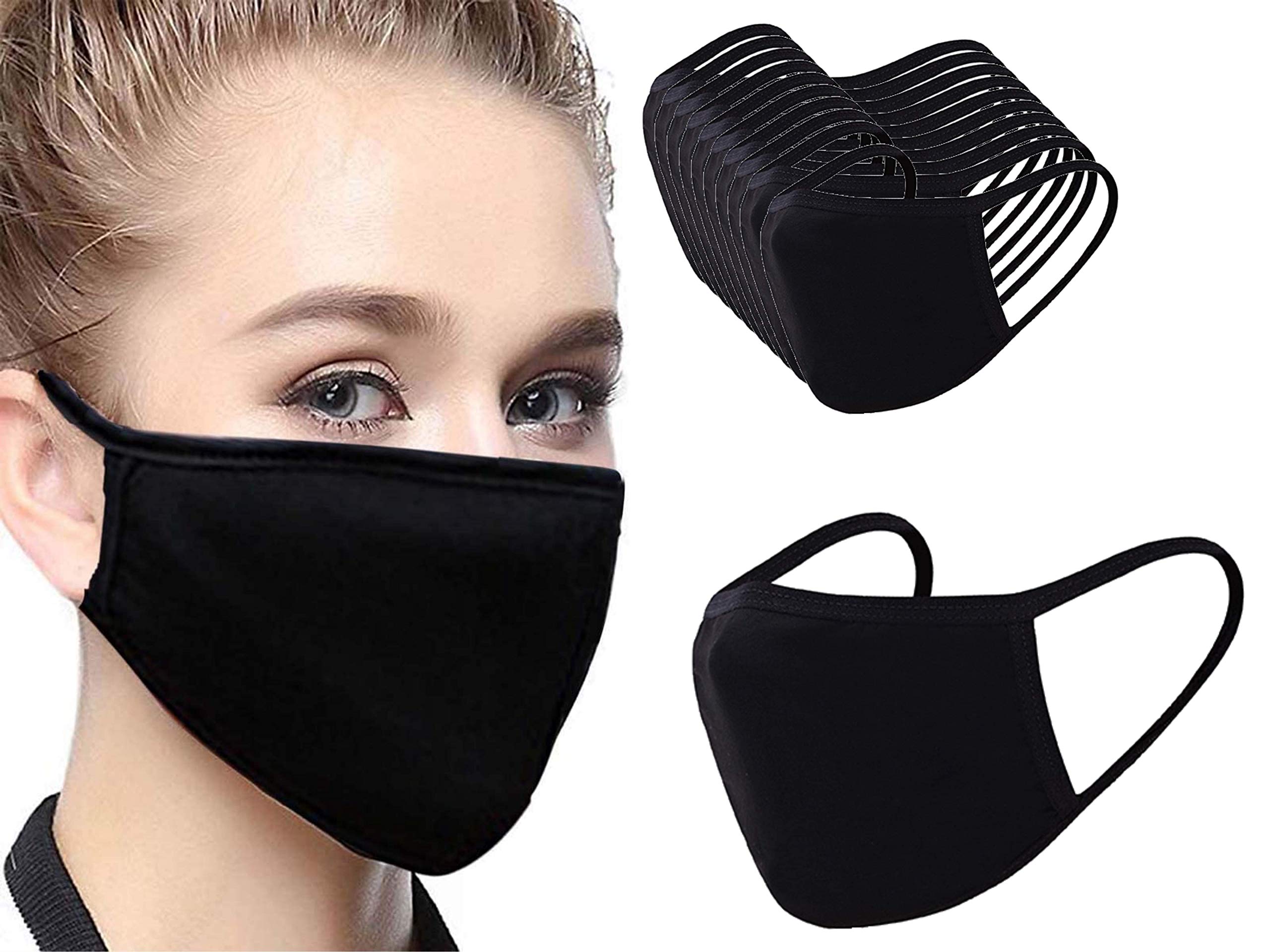 FLEXMON Cotton Face Mask Premium Reusable, Washable, Dust Mouth Cover, Black Color, Outdoors Mask, Fully Machine Washable, Home Office Work, Adult, Men, Women, Unisex (10)