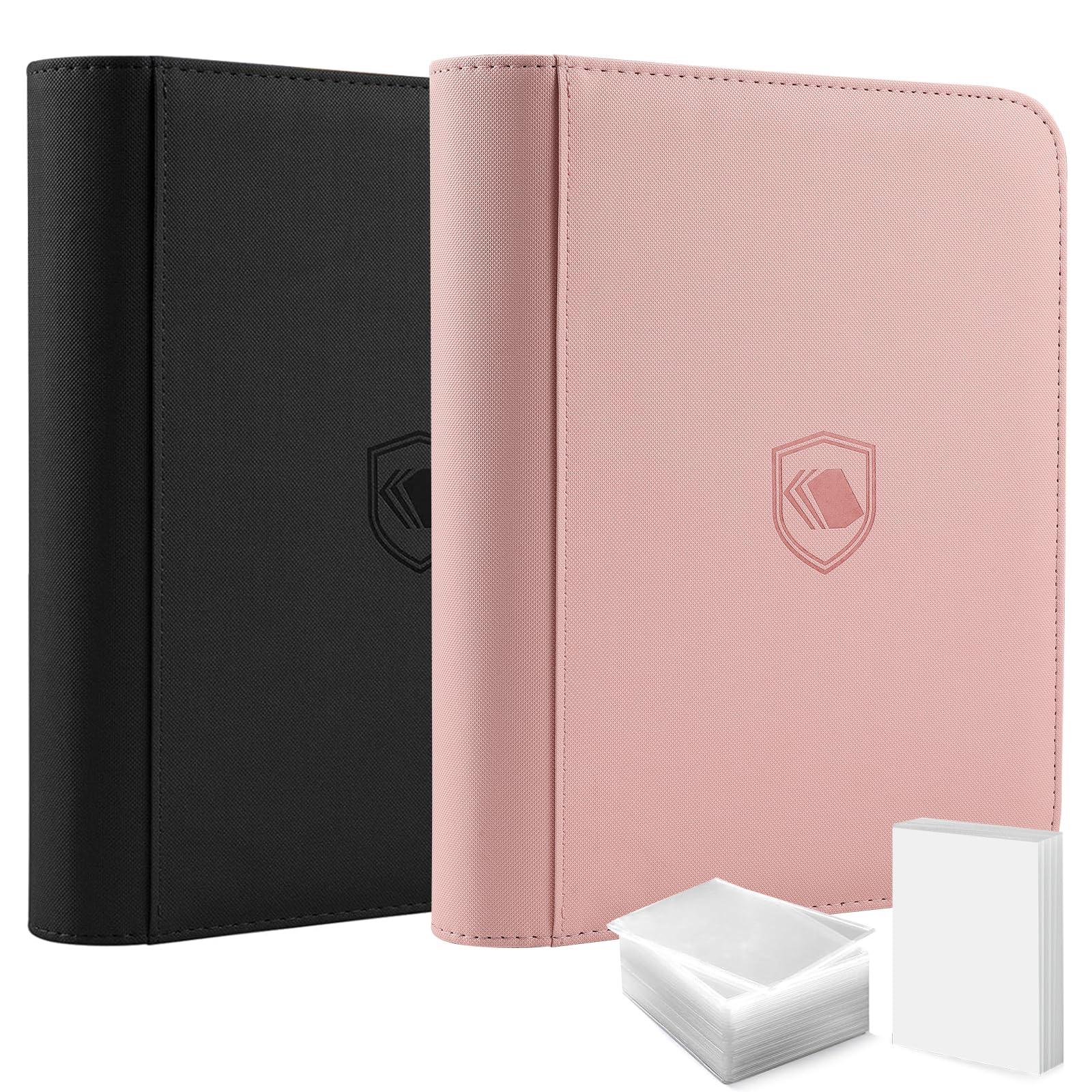 Top Loader Binder 2 Pack, Holds 720 Toploader, 108 Toploaders and 150 Card Sleeves INCLUDED, 9 Pocket Toploader Binder for 3" x 4" Rigid Toploaders, Card Binder for TCG, Sport Cards (Black and Pink)
