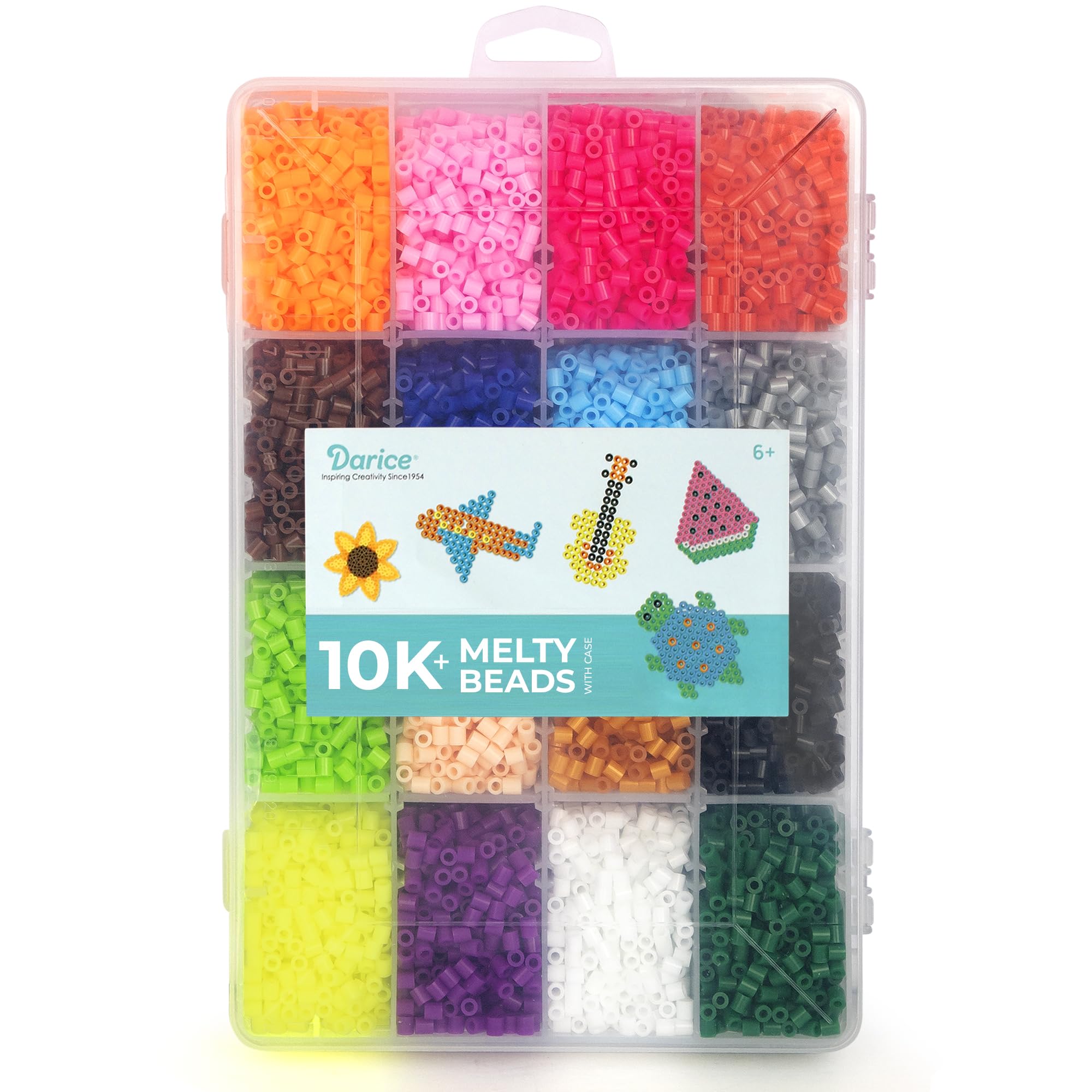 Darice Fuse Beads Kit - 10,000 pcs, 5mm Iron Bead 16 Colors with Storage Case, Non-Toxic Art and Craft Melty Beads for Kids in 16 Colors for DIY