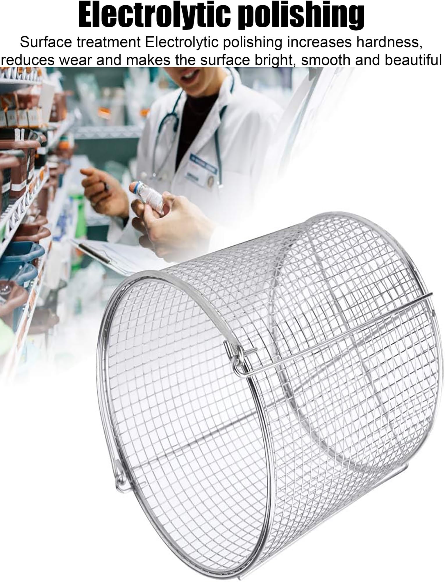 Genérico Cesta de esterilización Redonda portátil de Malla de 2 cm/0,78 Pulgadas, de Acero Inoxidable, for for Laboratorio, Instrumental hospitalario y odontológico.(20x20cm)