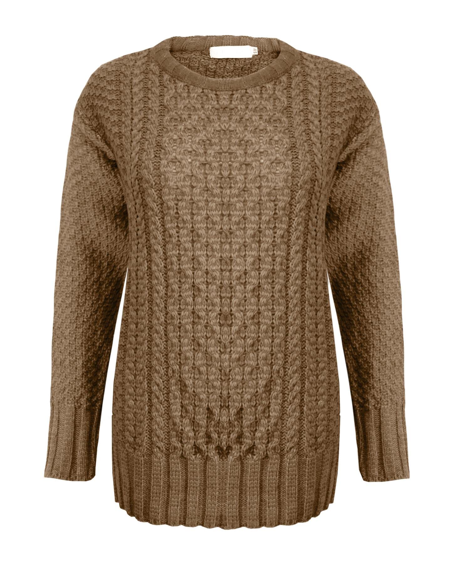 Top Vendor Women's Mocha New Knitted Cable Knit Warm Chunky Sweater Formal Everyday Casual Long Sleeves Jumper Pullover Crew Neck Top[,Sm]