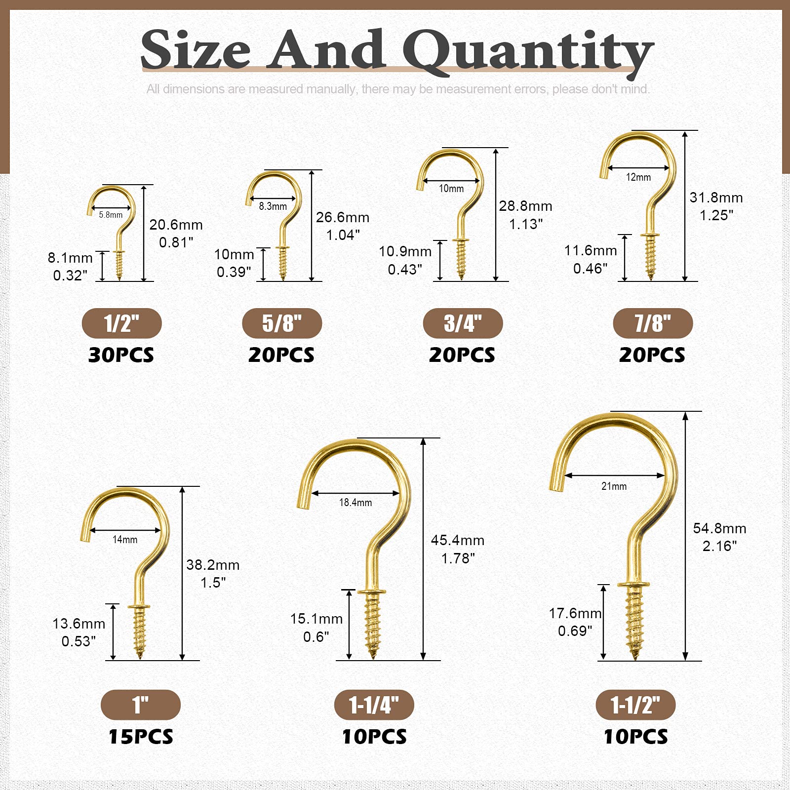 Wokape 125Pcs 7 Sizes 1/2