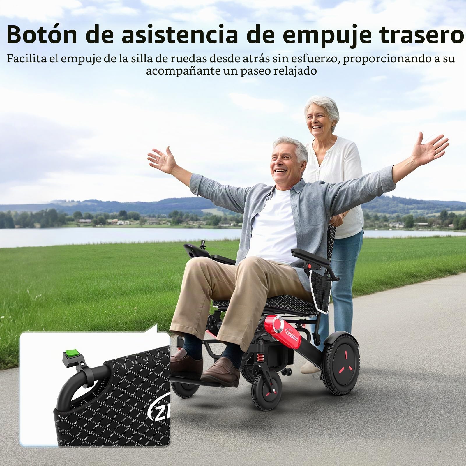 Sillas de Ruedas Eléctricas Plegable Automático: 48KM Silla de Ruedas Eléctrica Ligera - 700 W Sillas de Ruedas Eléctricas con Batería Dual de 2 * 12AH
