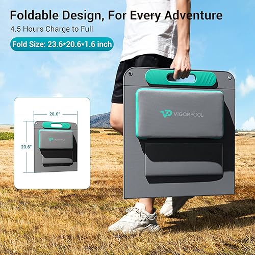 Miniatura 5 de VIGORPOOL - Panel solar portátil de 100 W para estación de energía Vigorpool, cargador solar plegable con salidas USB AC para teléfonos y