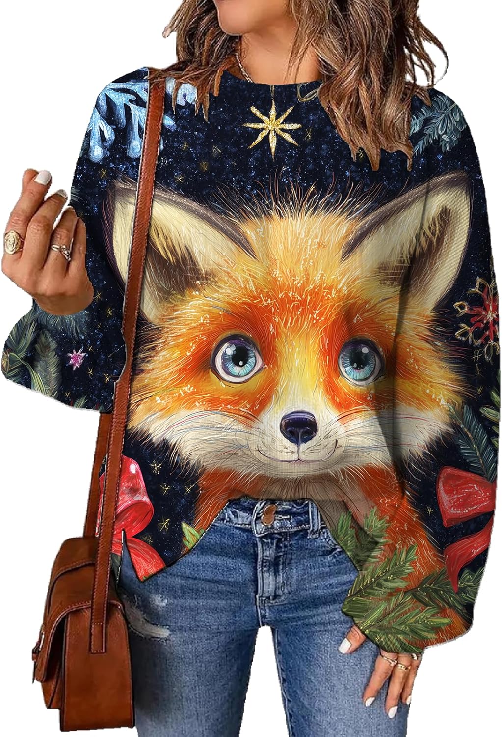 Womens Sweaters Novelty Festival Print Crewneck Knitted Pullover Tops Chunky Comfy Fall Winter Jumper