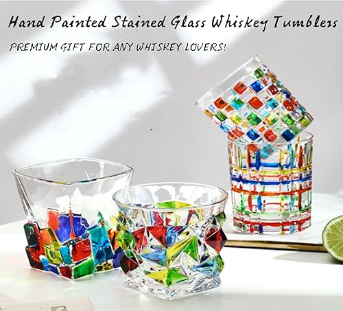 Miniatura 8 de KNC Vasos de whisky pintados a mano, 10 onzas, románticos confeti arcoíris de colores, idea de regalo para ella, bar en casa, bodas (diamante (9.5