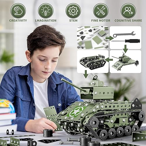 Miniatura 3 de Lucky Doug STEM Building Projects Model Army Tank Set  284 piezas de juguetes de construcción de proyectos STEM para niños de 8 a 12 años, kit de