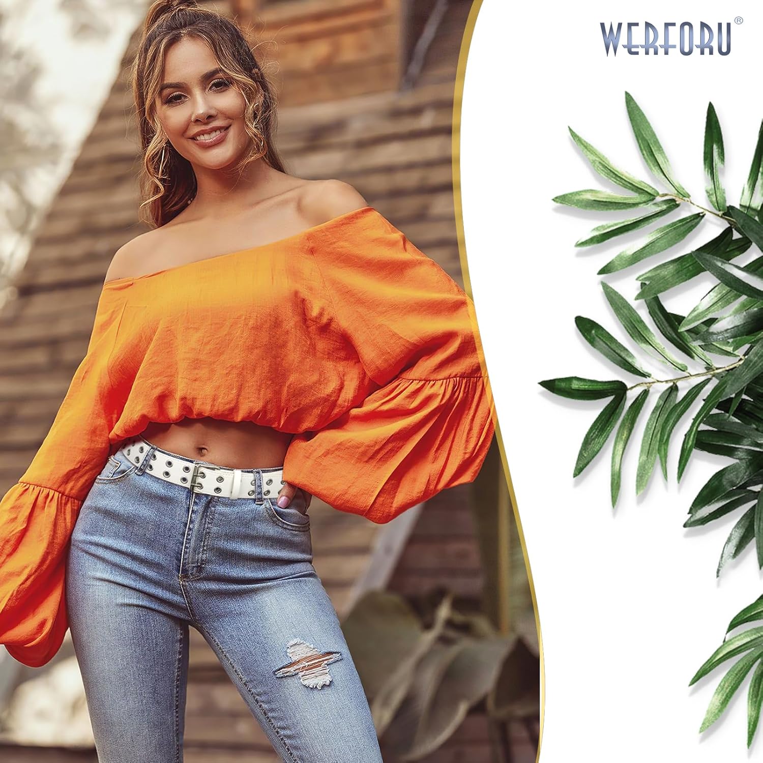 WERFORU Double Grommet Belt PU Leather Punk Belt for Women Men Jeans 2 Hole Belts 1.5 Wide - Image 3