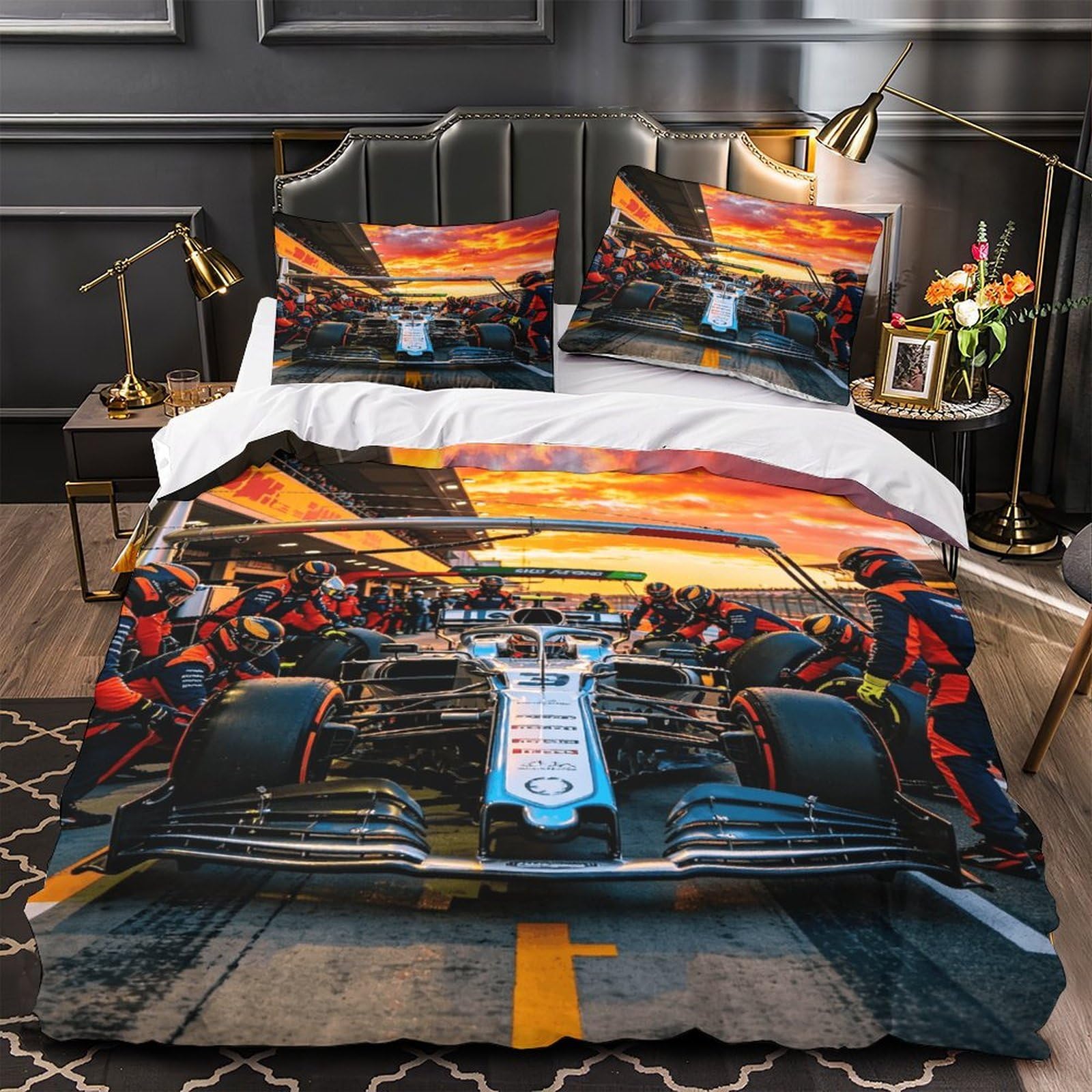 3U6C4M9K Luxe Formulaa Racing Pattern Duvet Cover King（220x240cm）, Washable Bedding Set, 3D Pit Stop Printed Quilt Cover Set for Home Textiles Decor