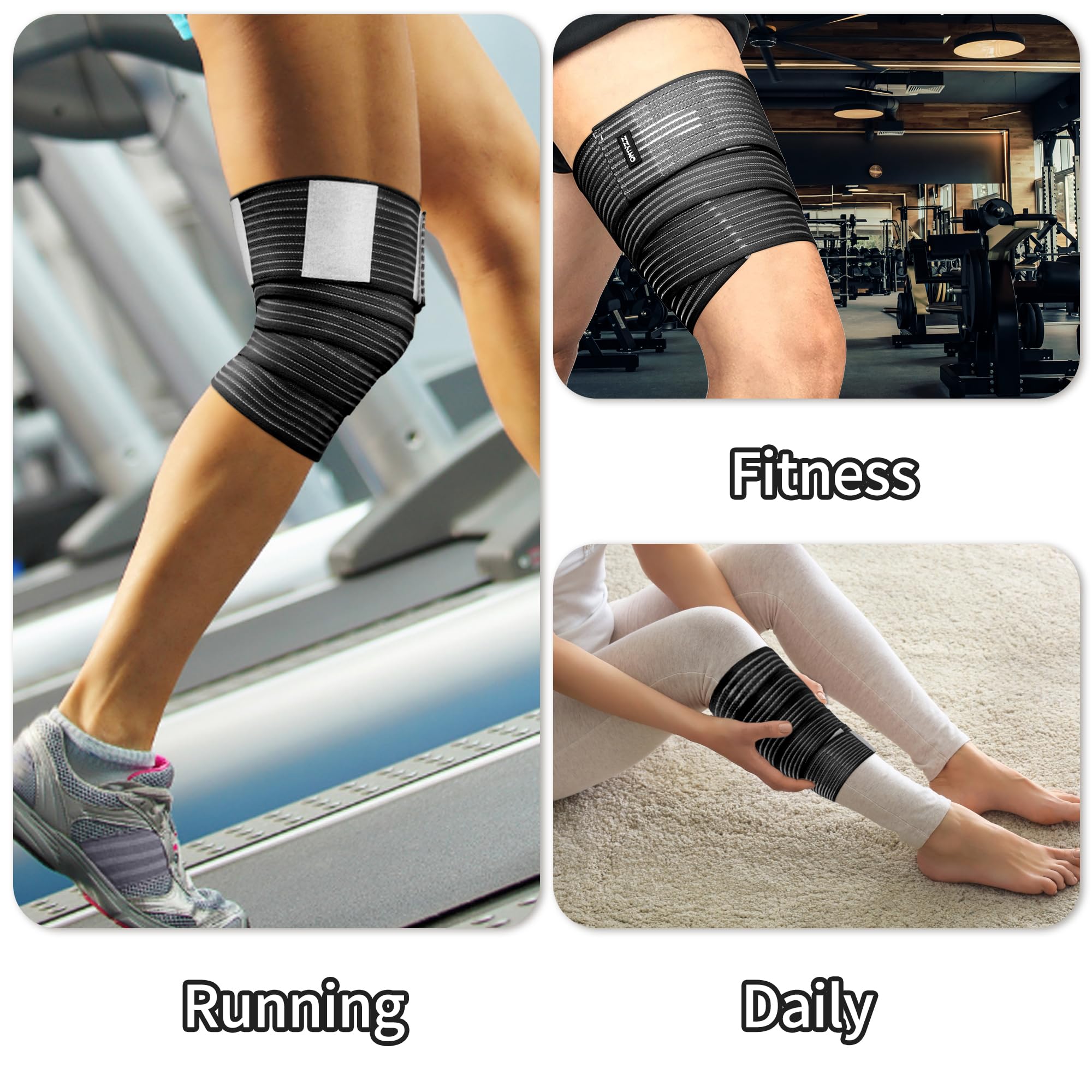 ONTYZZ Tutore Bendaggio Ginocchio 1 Pezzo Alta Elasticità Involucro Compressivo della Coscia per Sport Palestra Corsa Tozzo Allenamento Avvolgente Supporto per Vitelli Nero/180cm