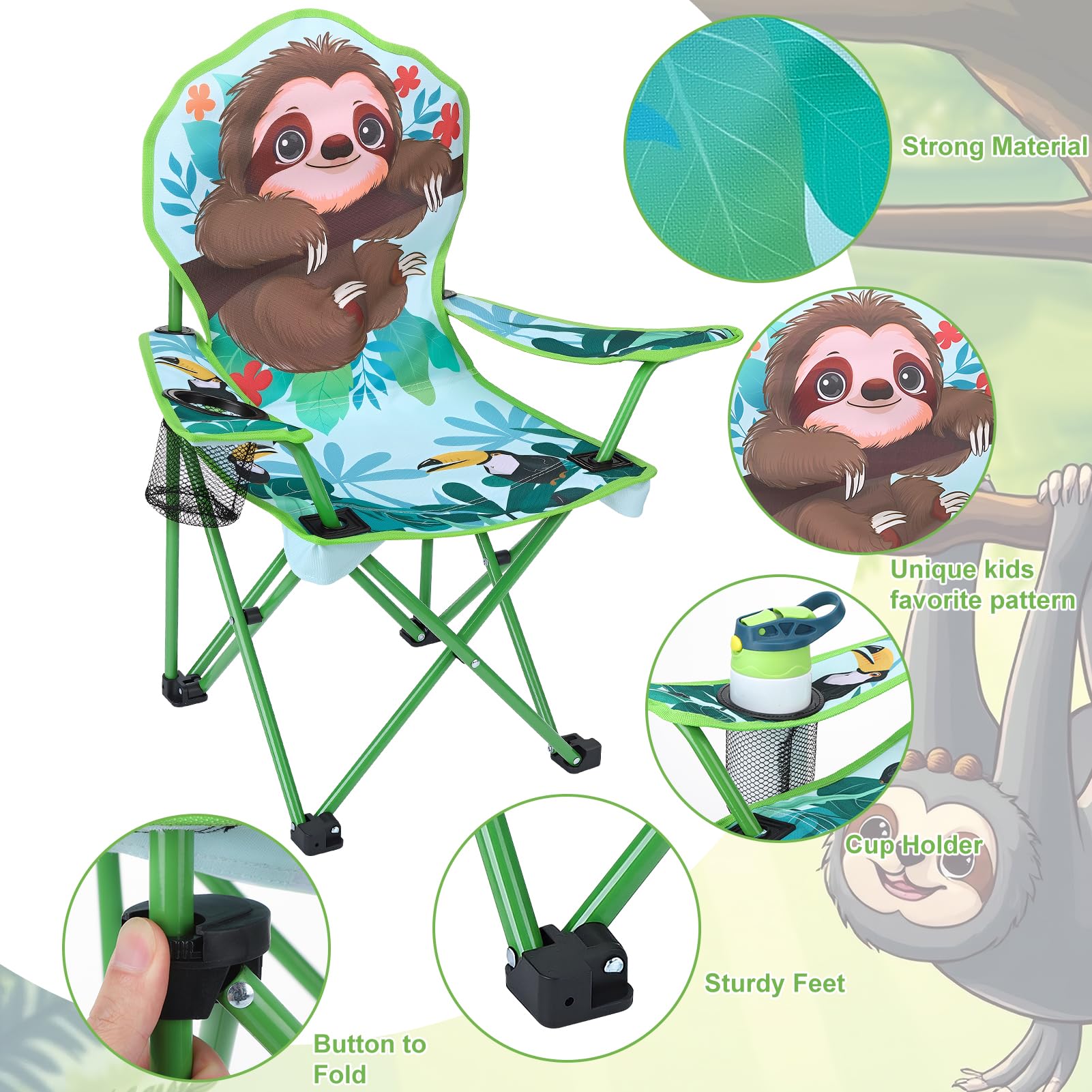 Silla de camping para niños con soporte para bebidas, silla plegable para exteriores, silla plegable portátil, silla de jardín para niños, fuerte y estable, silla de camping infantil para