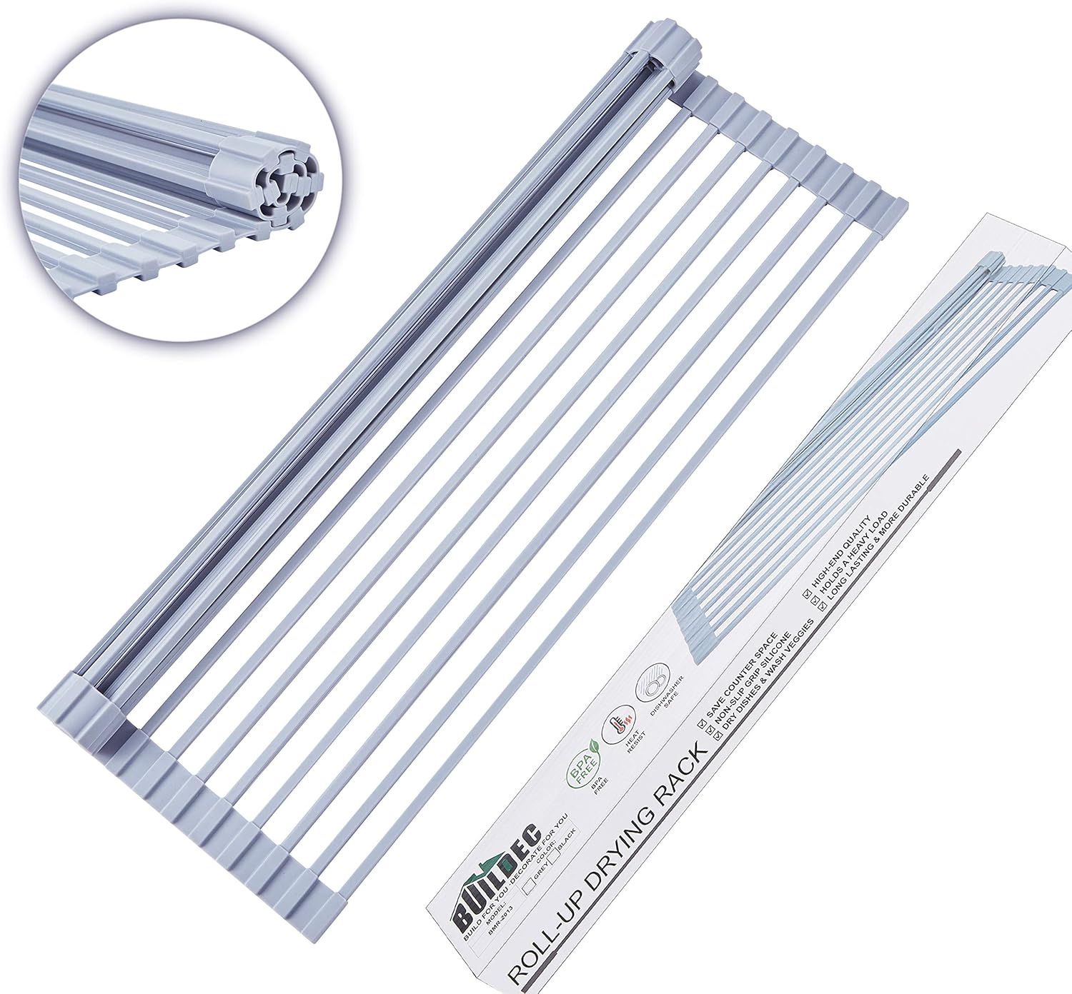 Buildec Dish Drying Rack, 20.5 X 13'' Over The Sink Dish Drying Rack Foldable Stainless Steel Dish Rack with Full Silicone Coated, Multipurpose Kitchen Drainer Rack for Cups, Fruits and Vegetables