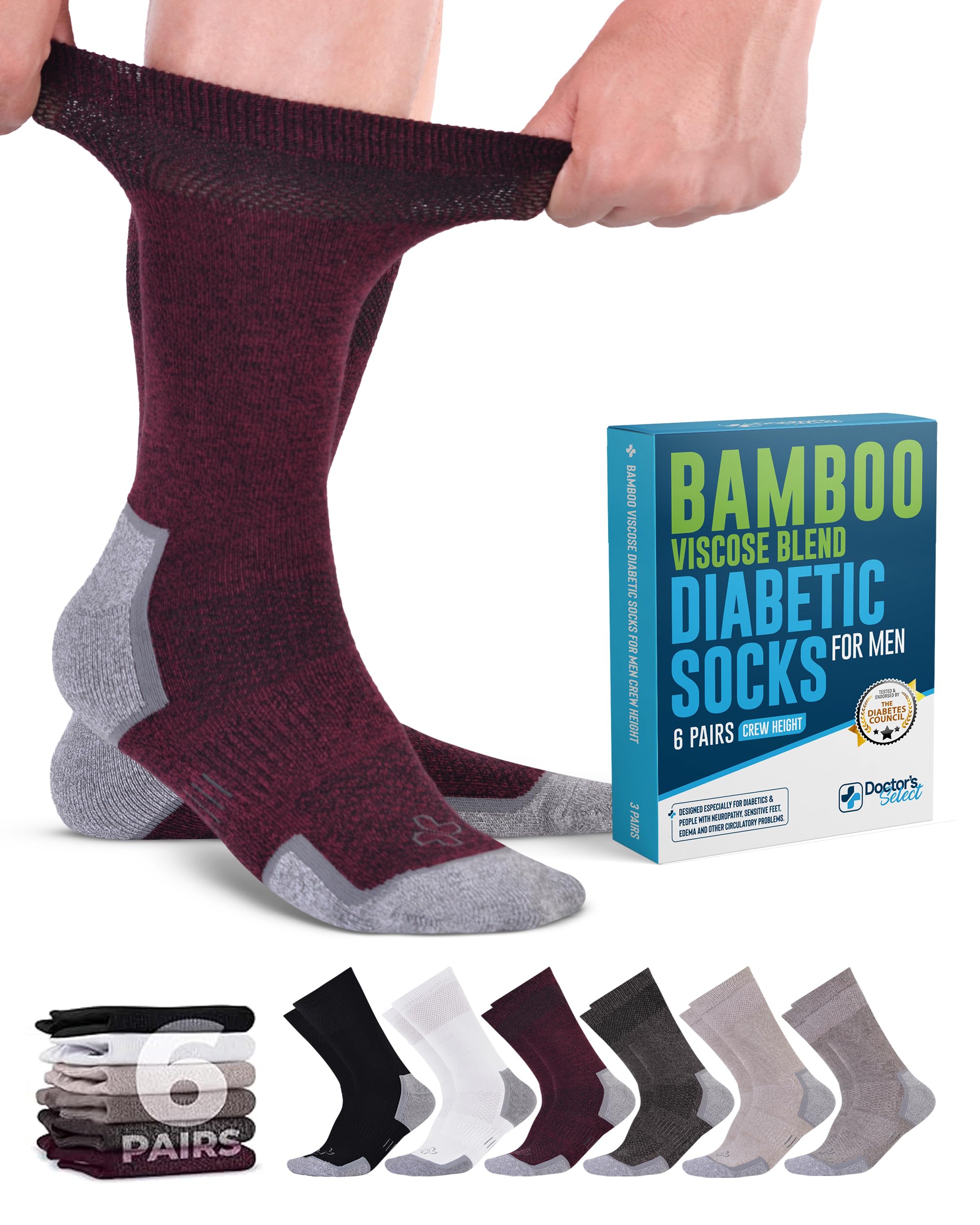 Doctor's SelectViscose Bamboo Ankle Diabetic Socks for Women and Men - 6 Pairs | Super Soft, Non Binding, Loose Wide Top