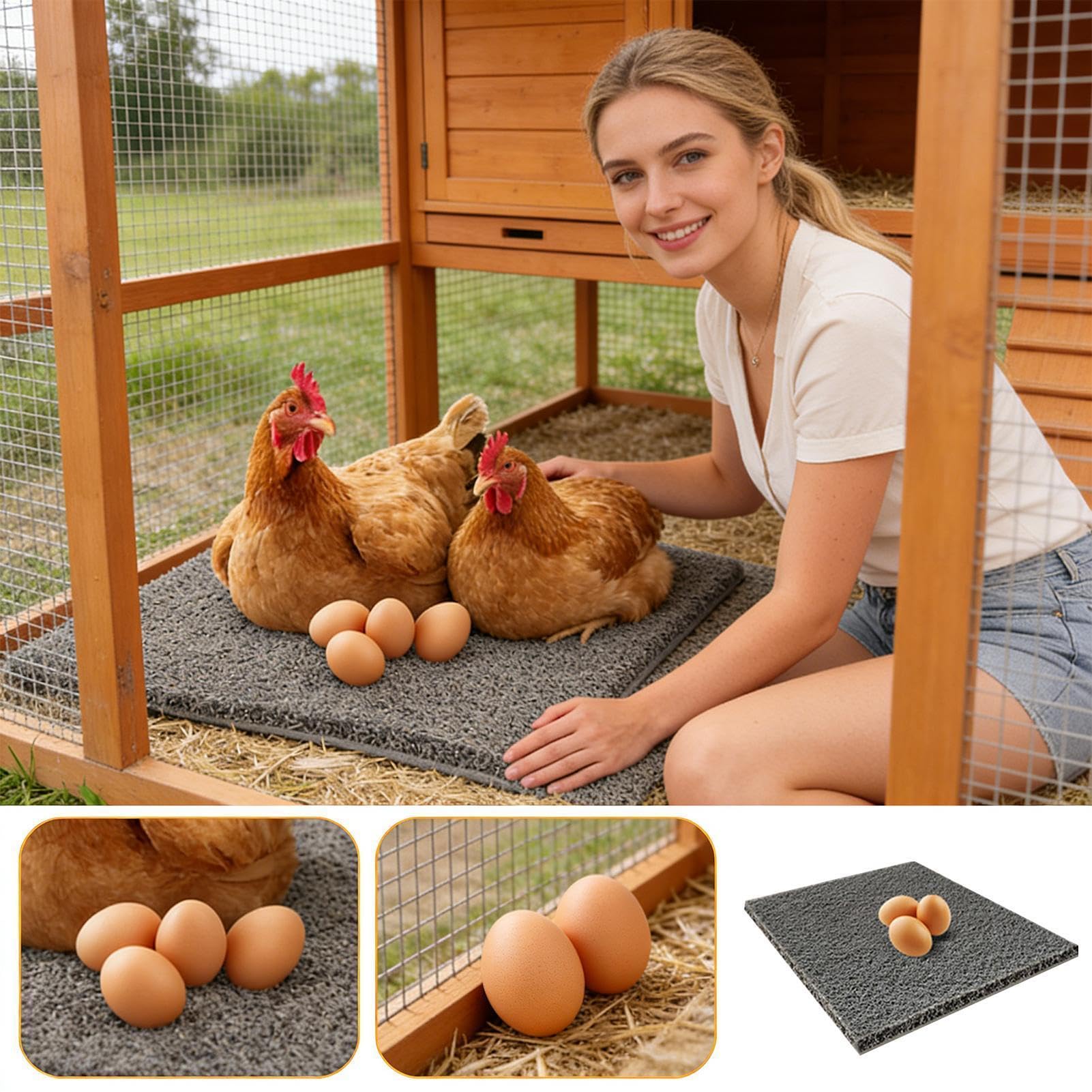 Hühnernest-Unterlage 4er Set – Waschbare & Wiederverwendbare Nistkasten-Einlagen (30x30 cm) – Weiche PVC-Matten für Legehennen, Enten & Wachteln – Komfortables Nestzubehör für Hühnerstall & Garten