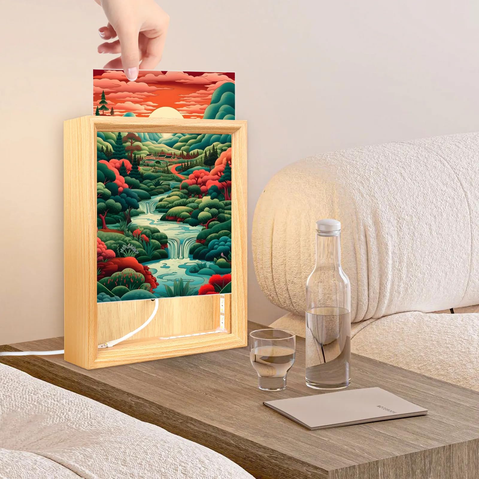 Light Up Painting, Graffiti Forest Wall Art Picture Light Abstract Forest Light Up Art Frame, 10 Brightness USB Powered 3 Lighting Modes, Anxiety Relief Gift for Bedroom Home-Without Acrylic Panel