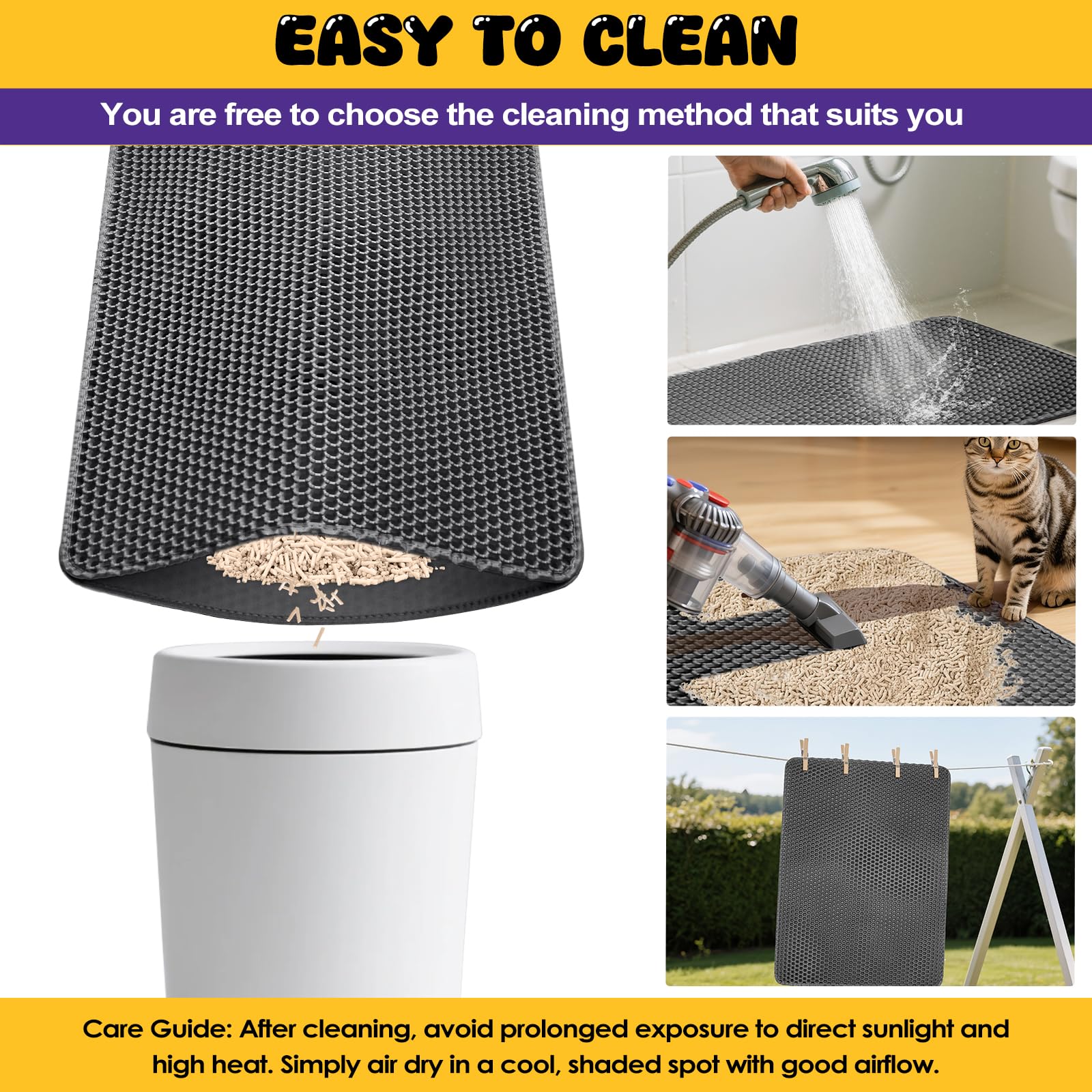 Double-Layer Cat Litter Trapper Mat - Heavy Duty Anti-Tracking Litter Box Mat with Deep Grooves & Waterproof Bottom - Stops Mess, Easy Clean (Gray,L) - image 5