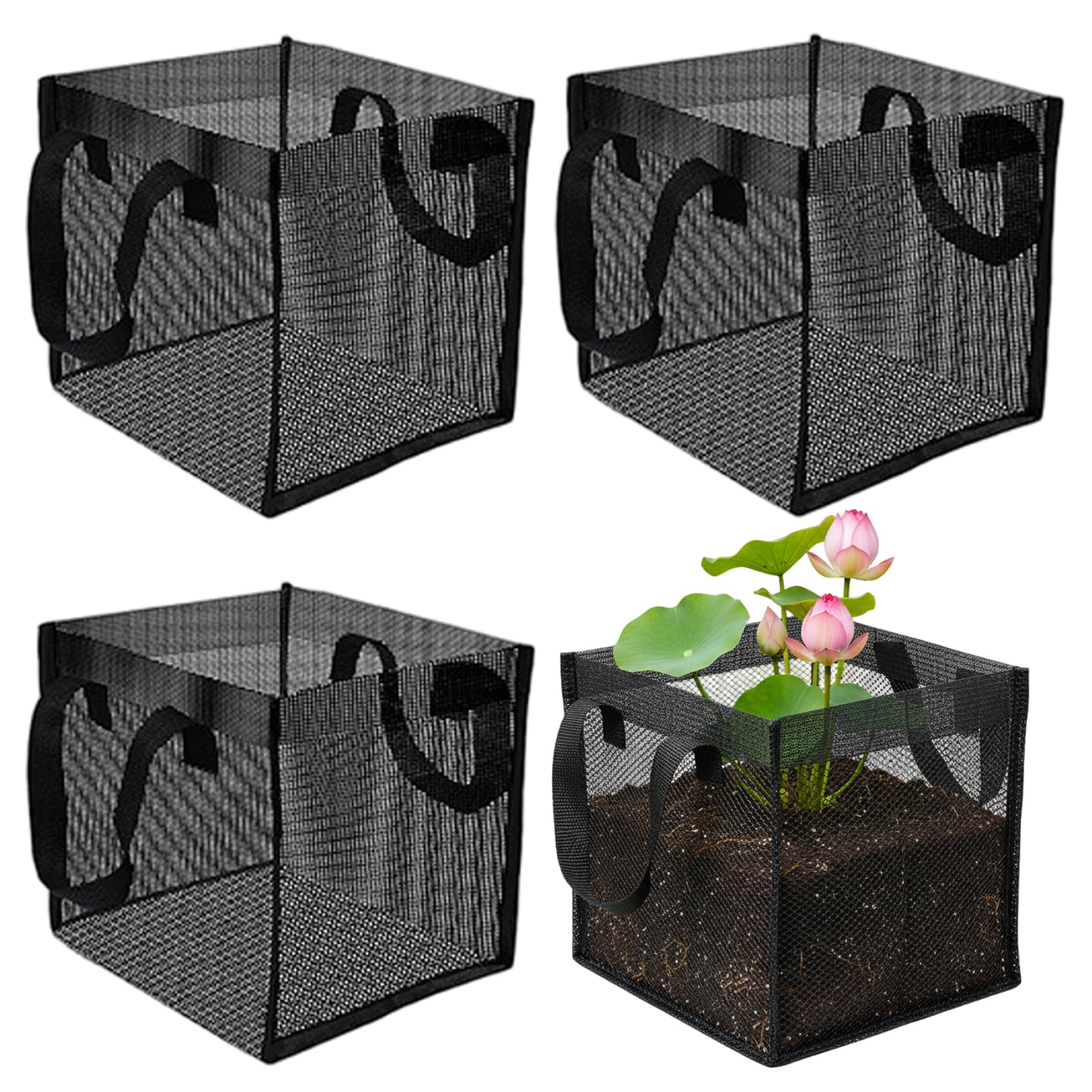 Faroby 4-Pack Pond Basket, Breathable Aquatic Hydroponic Baskets for Lily Lotus, Net Pots for Pond Water Garden Plants, Square, Plant Baskets