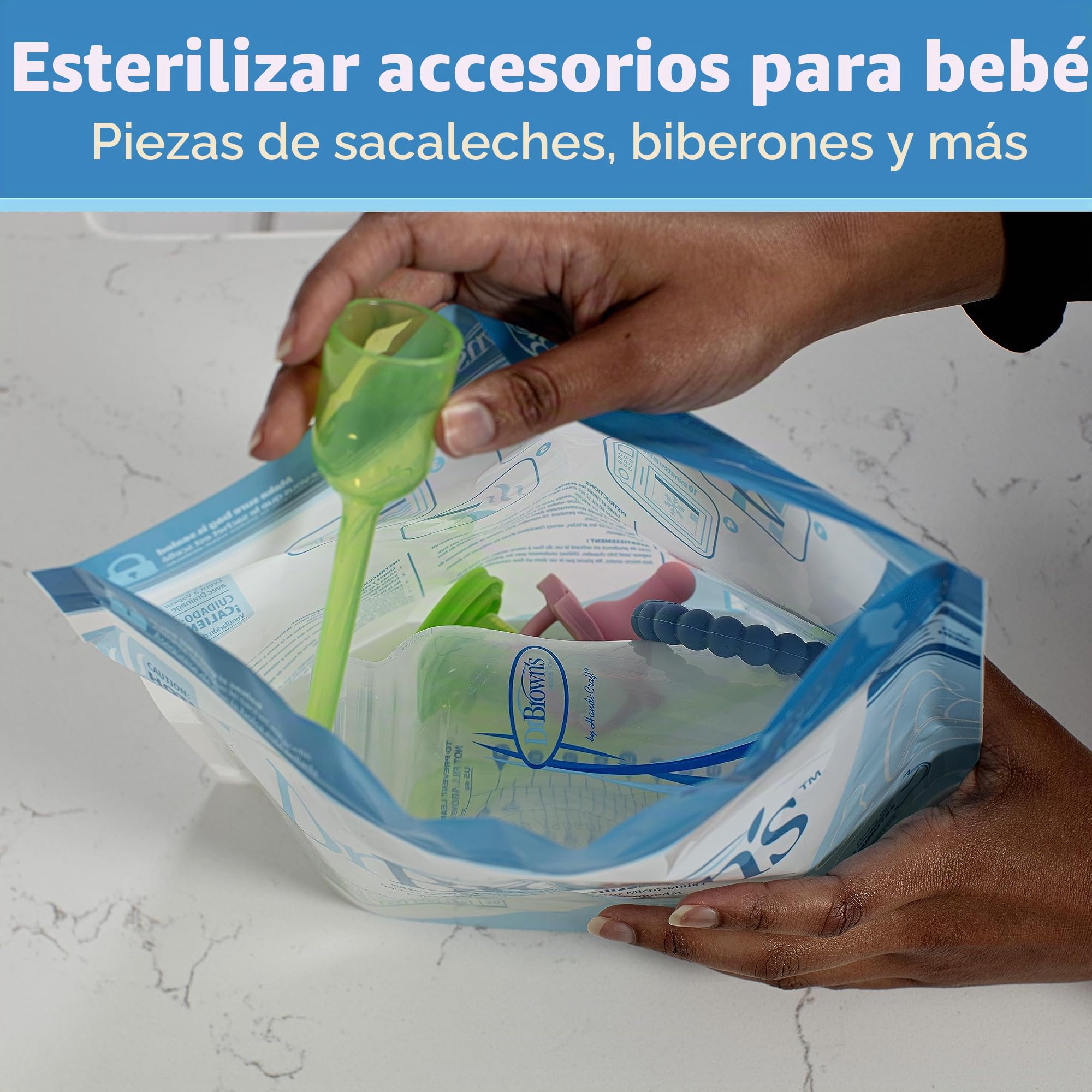 Dr. Brown’s Bolsas para Esterilizar a Vapor para Microondas – 5 Bolsitas Esterilizadoras Reutilizables para Biberones y sus Componentes, Chupetes y Otros Accesorios – Sin BPA