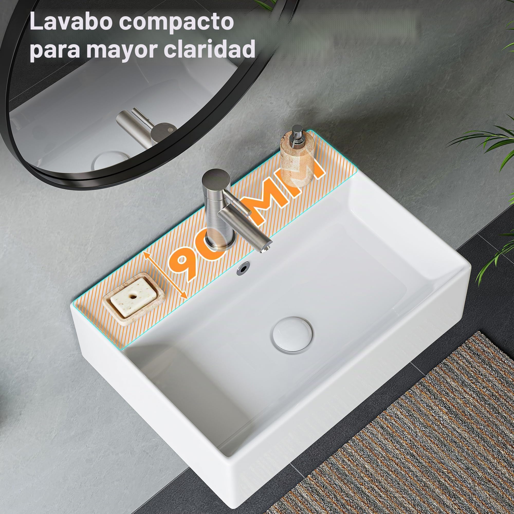 HOROW Lavabo pequeño blanco cuadrado de pared para invitados, lavabo colgante o lavabo, lavabo con orificio para grifo, 45 x 31 cm, sin grifo