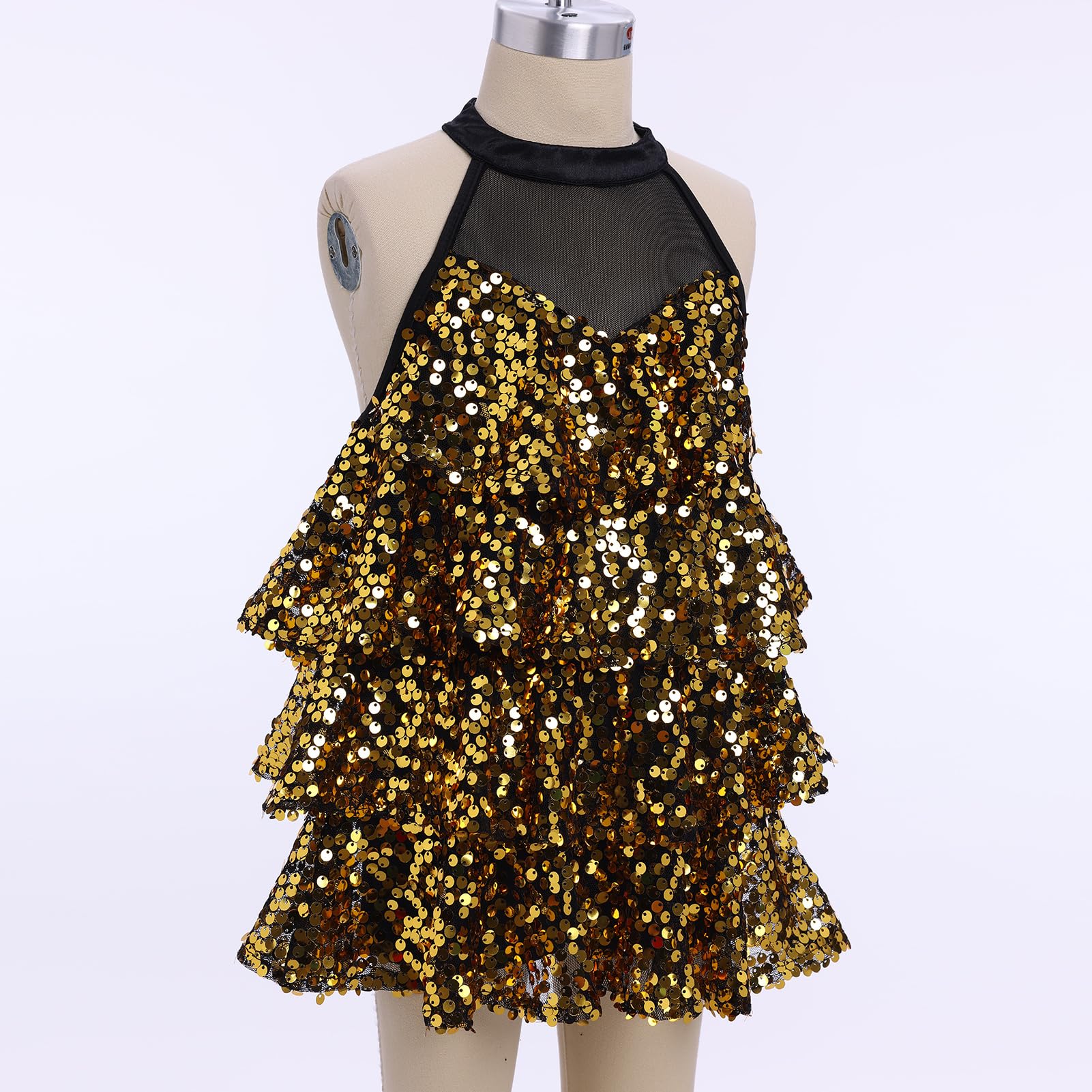 OMEWEE Robe de danse latine à paillettes pour fille, tenue de danse, jazz, hip-hop, deux pièces, tenue de danse pailletée, tenue de bal, fête, robe scintillante avec short