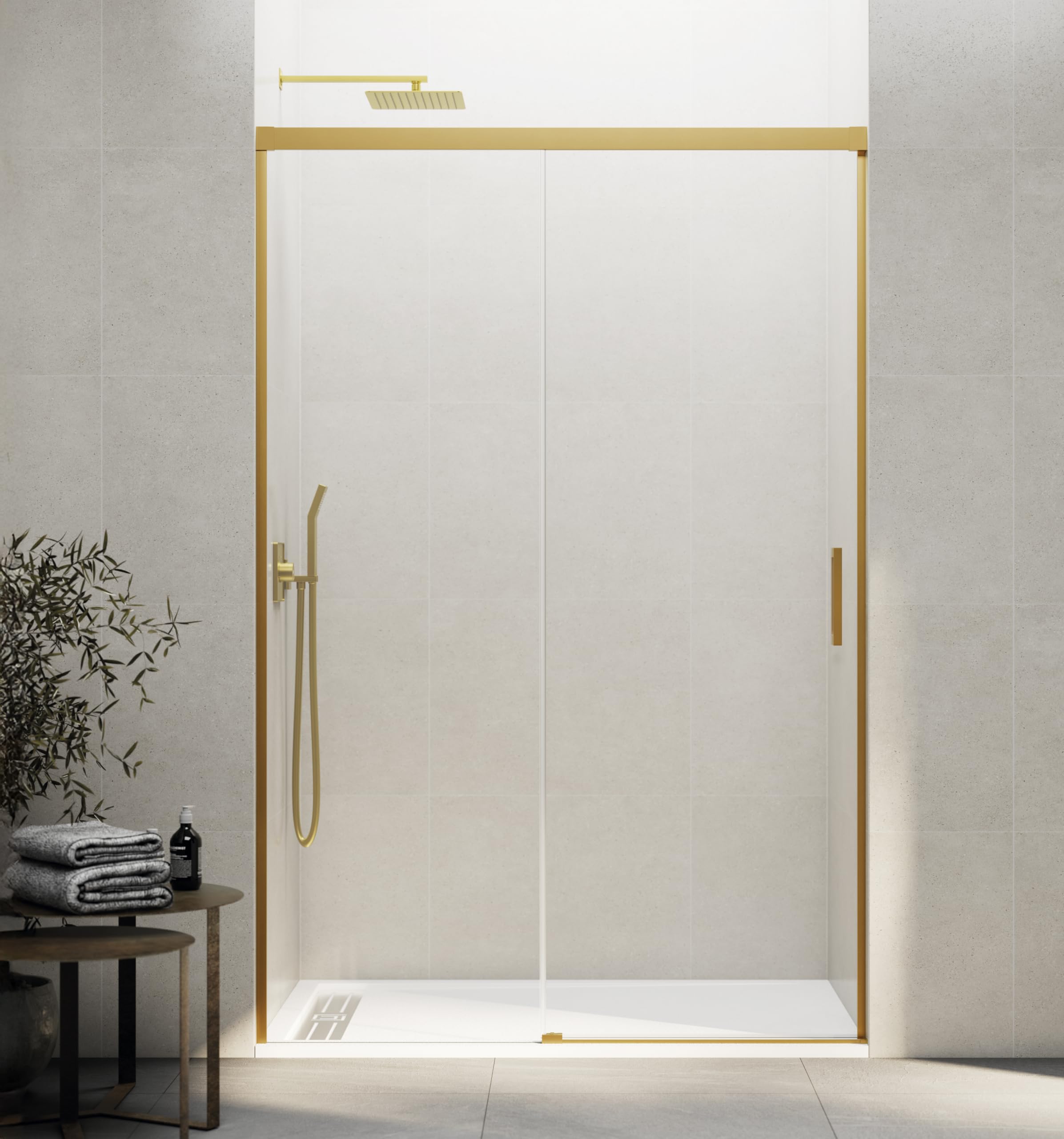 GME - Mampara Ducha Frontal Oro Cepillado 1 Fija + 1 Corredera 120cm | Mampara de Cristal Reversible con Ancho Adaptable 115-120cm, 196cm de Altura y Cristal Templado 6mm Antical