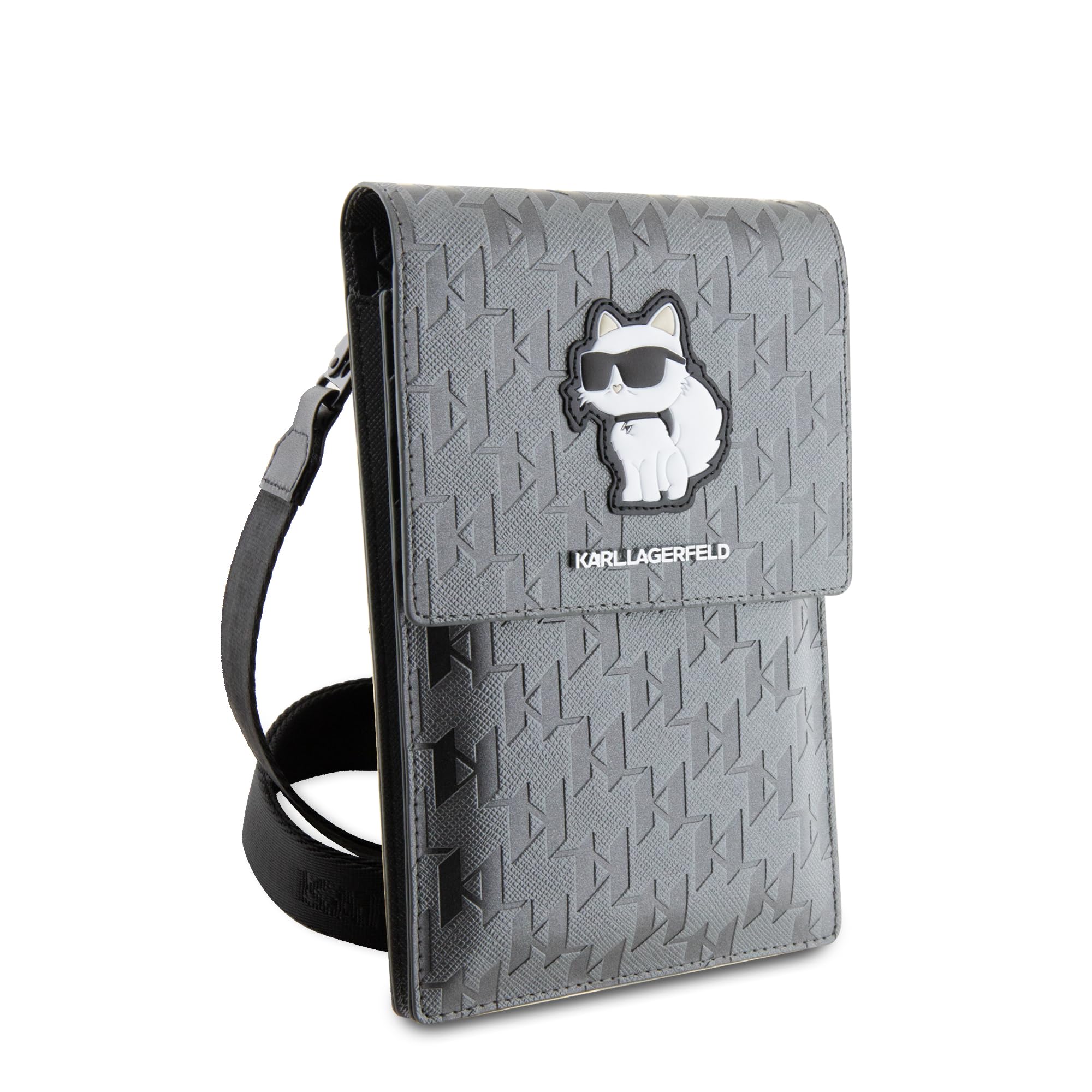 Karl Lagerfeld KLWBSAKHPCG Bolso de saffiano con monograma plateado