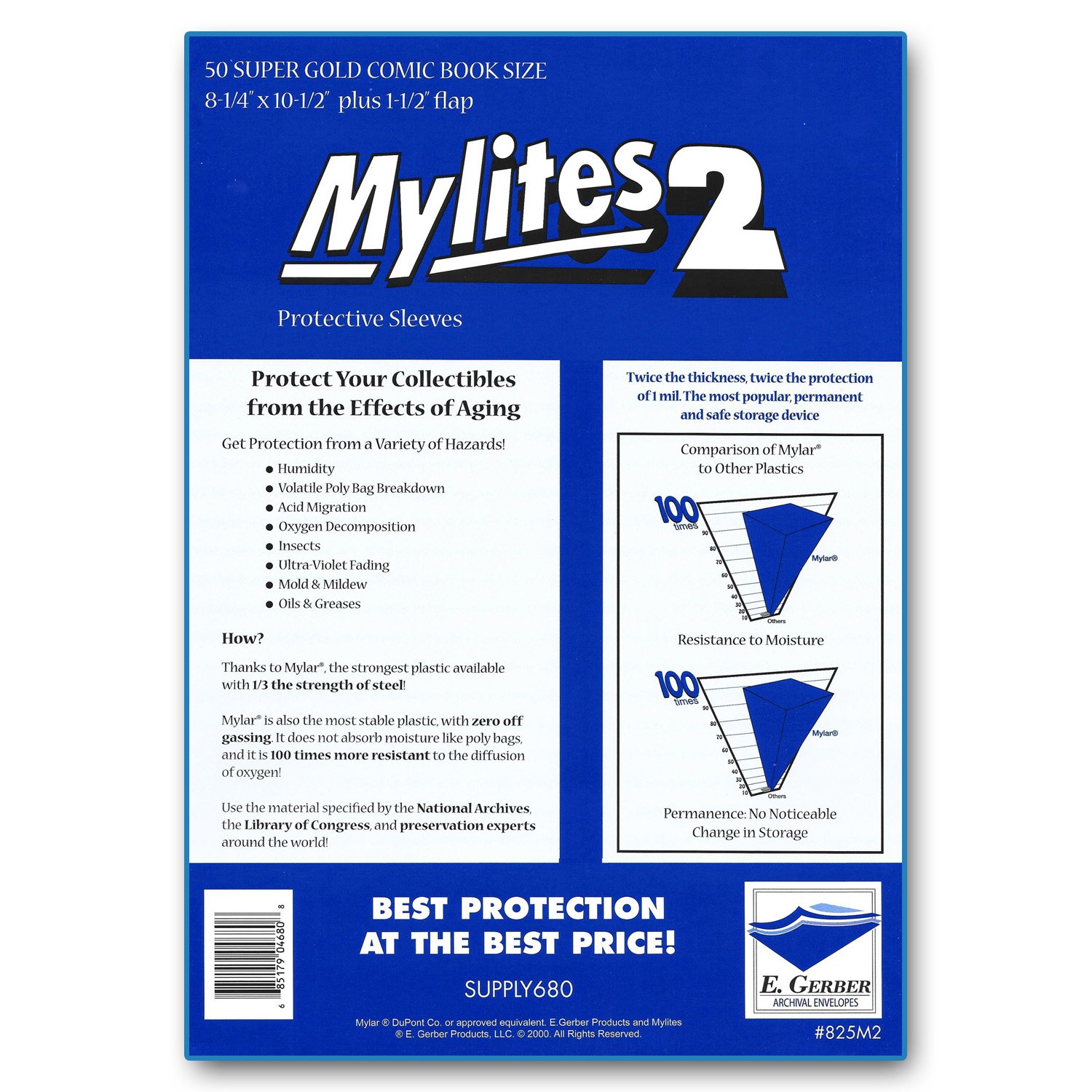 Mylites 2 Mil Comic Book Super Golden Age Size 8 1/4" x 10 1/2" Plus 1-1/2" Flap Pack of 50