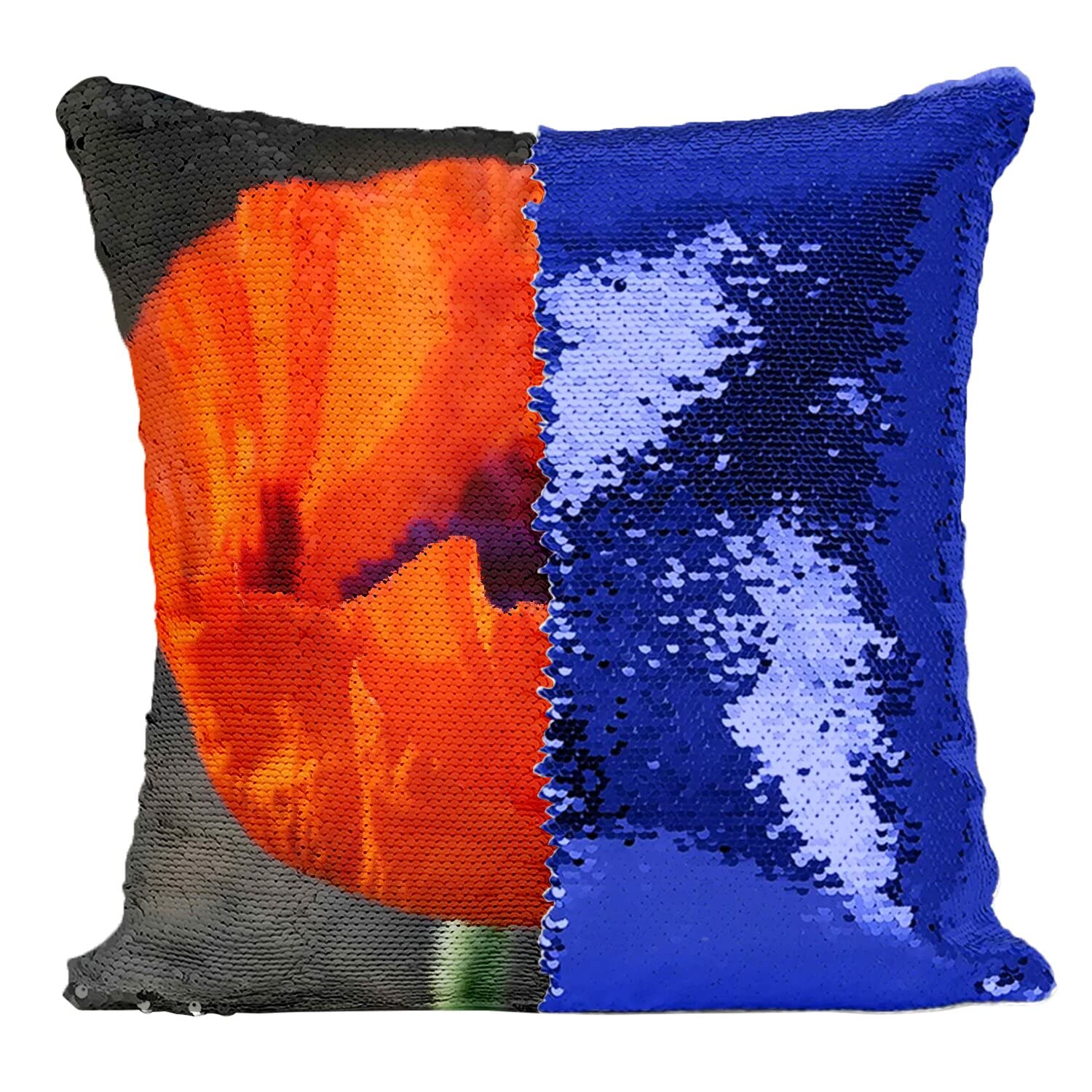 Coussin housse sequin paillettes bleu coquelicot rouge decoratif
