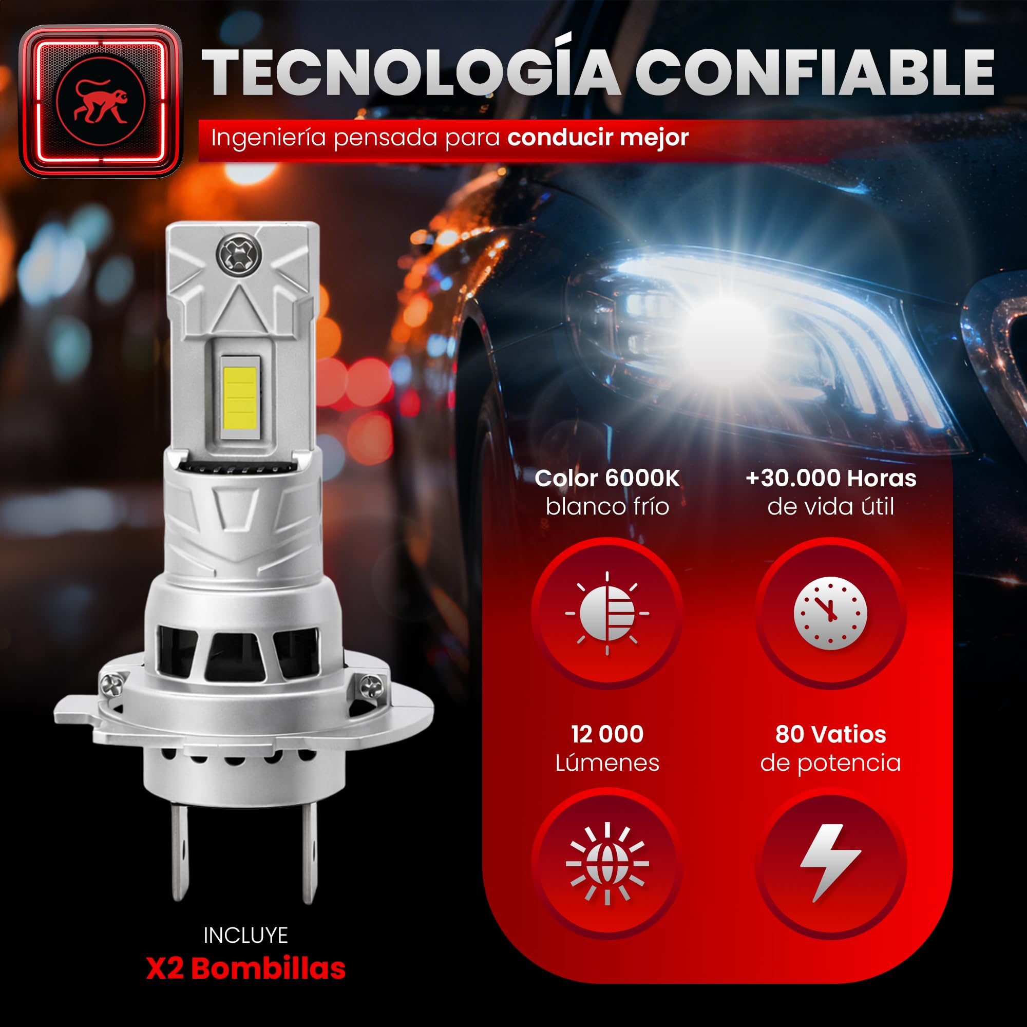 BOMBILLAS LED H7 40000LM 6500K Blanco Frío, Luces Coche y Moto, X20 Más Brillante, Ventilador 20000RPM, IP68 Impermeable, Plug & Play, Reemplazo Halógena, Pack 2 PCS
