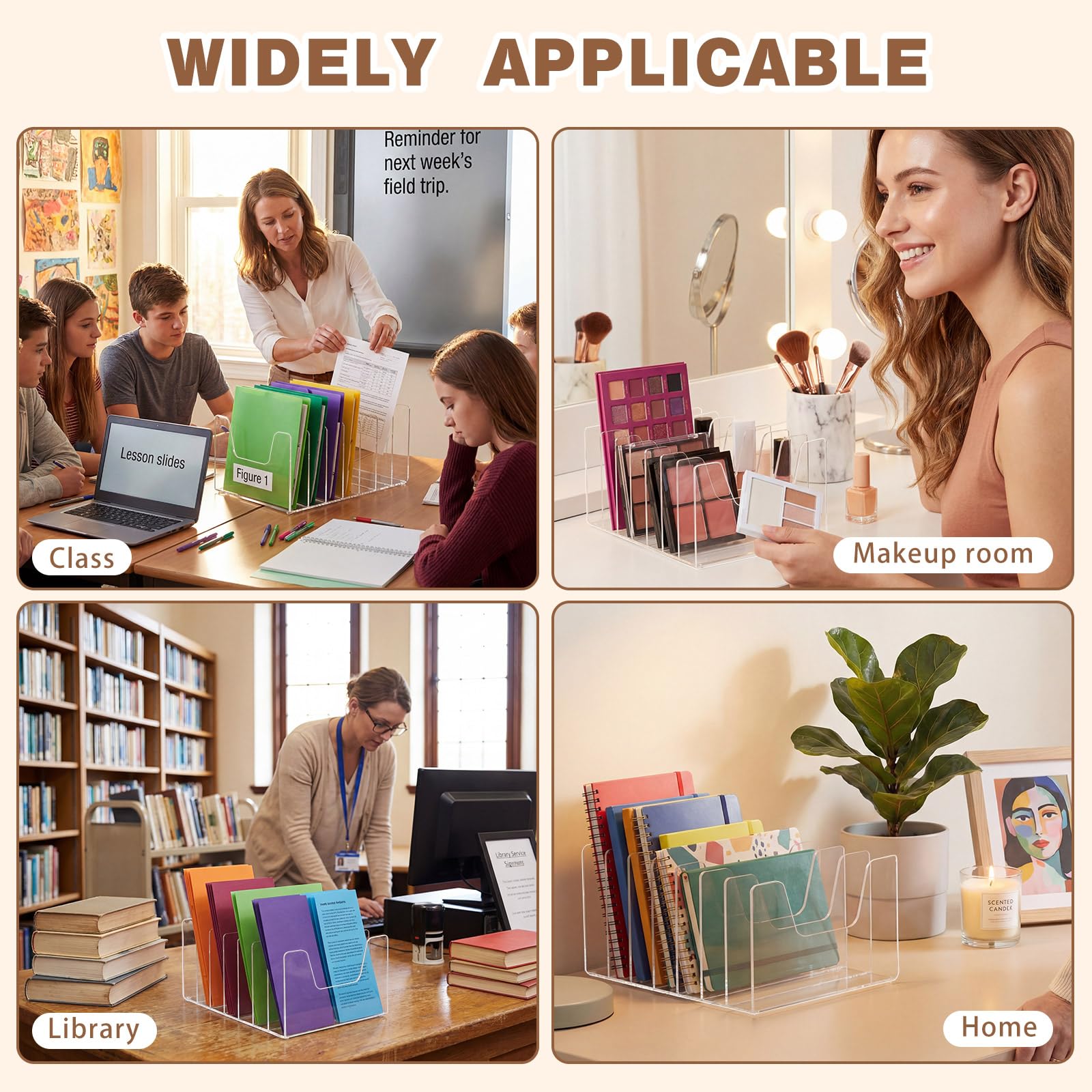 Wenqik Organizer verticale in acrilico trasparente da scrivania, 4 mm di spessore, grande capacità, organizer verticale per riviste, libri, quaderni, buste, porta posta (7 sezioni)