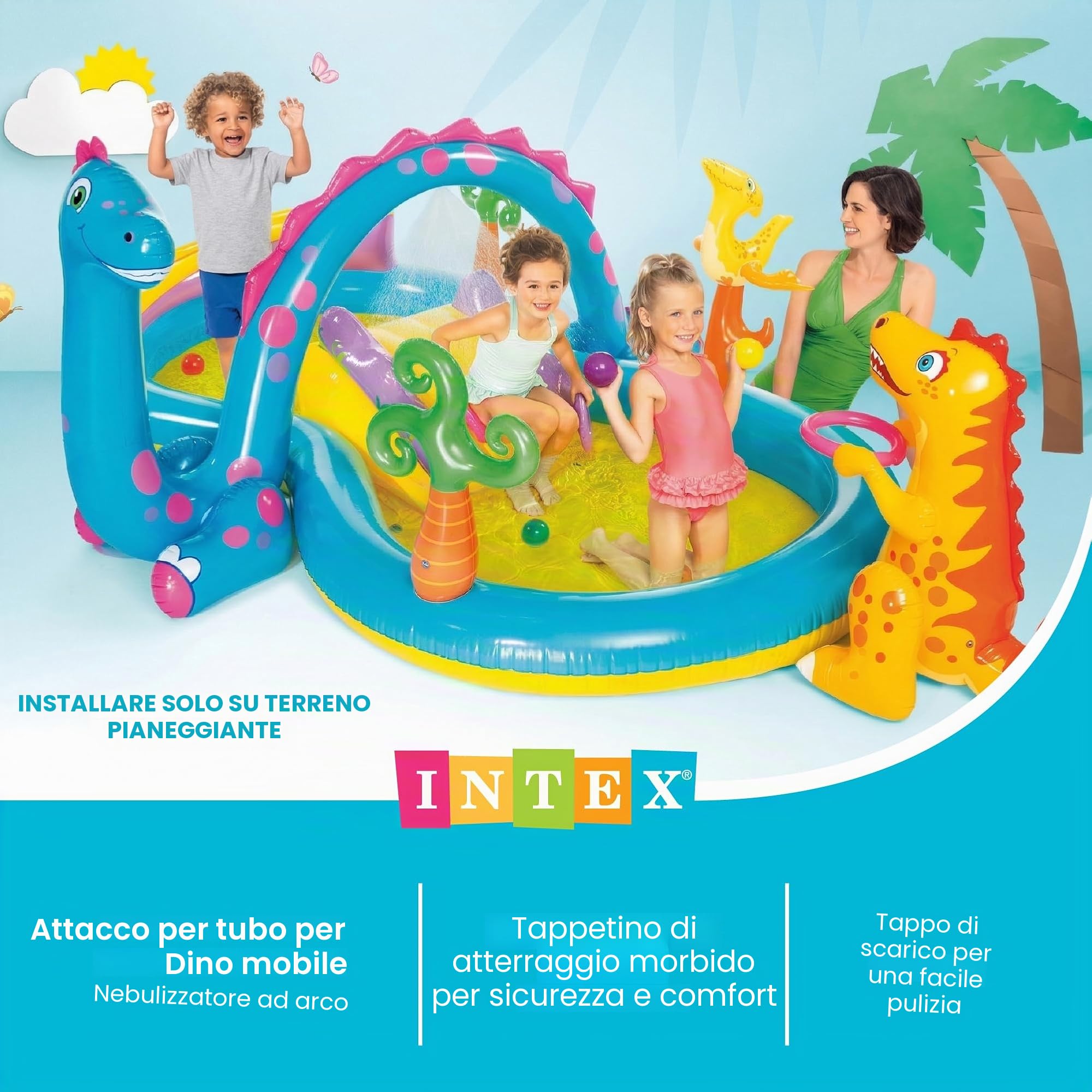 Intex Dinoland Stazione di Gioco Gonfiabile, Dimensioni 332,7 cm x 228,6 x 111,8 cm, per Bambini dai 2 Anni in su